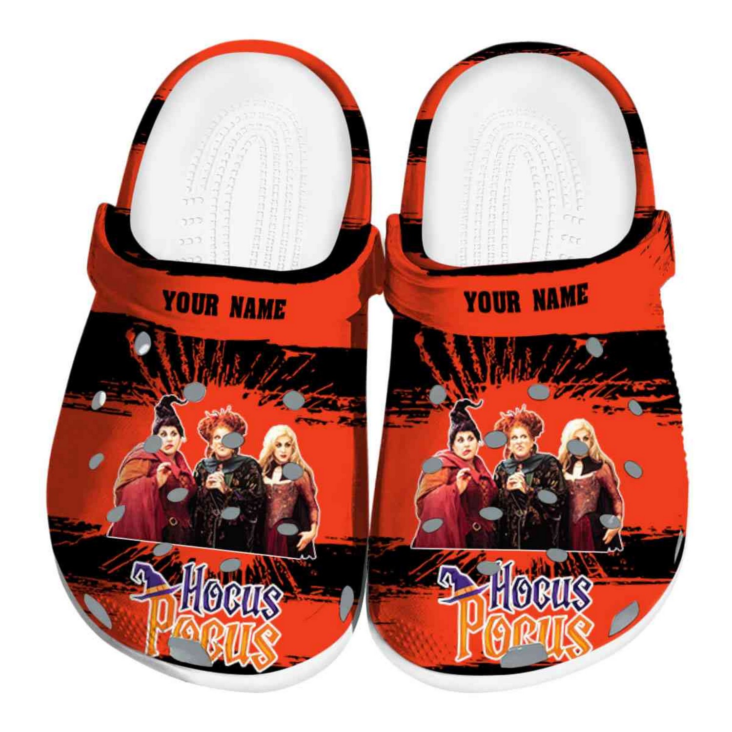 Custom Name Hocus Pocus Paint Splatter Graphics Clogs For Kids & Adults