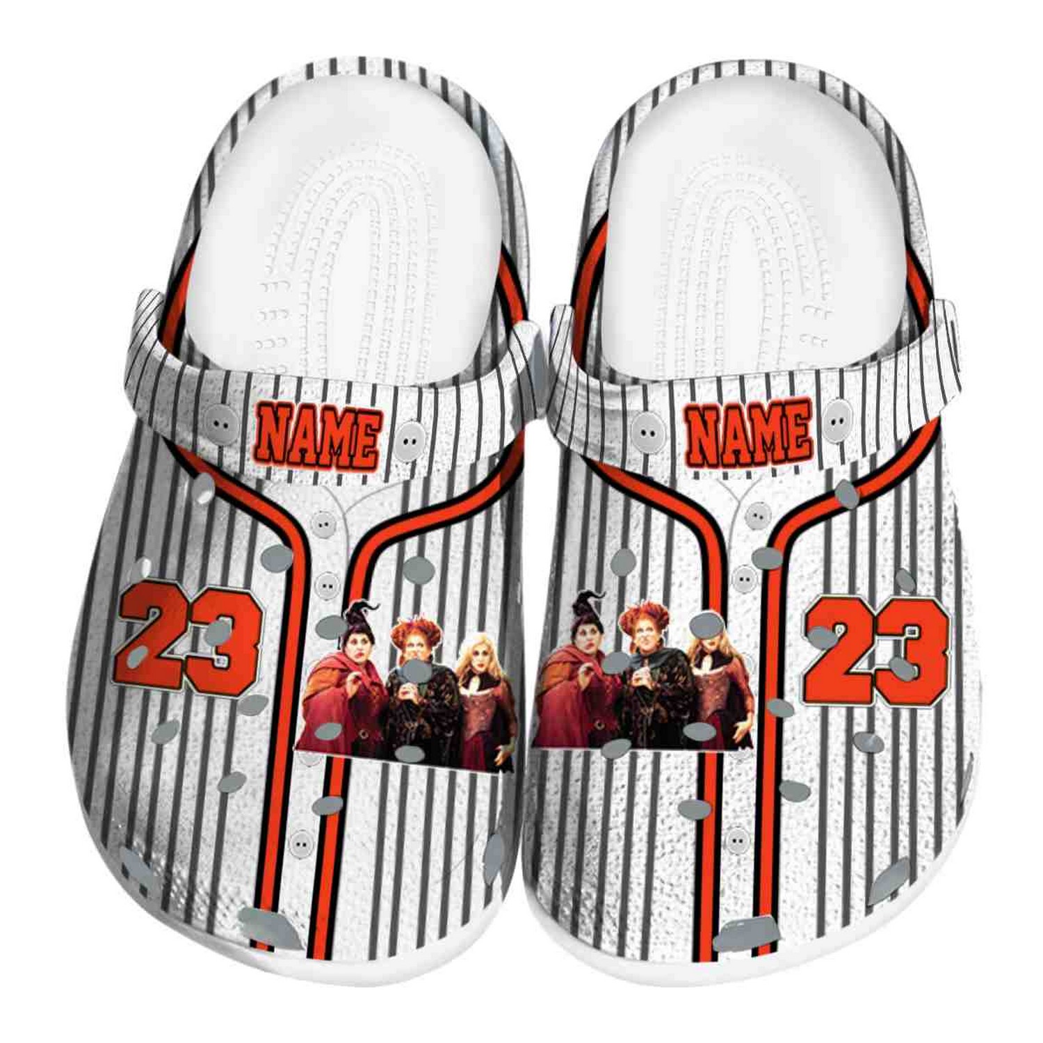 Custom Name Hocus Pocus Pinstripe Pattern Clogs For Kids & Adults