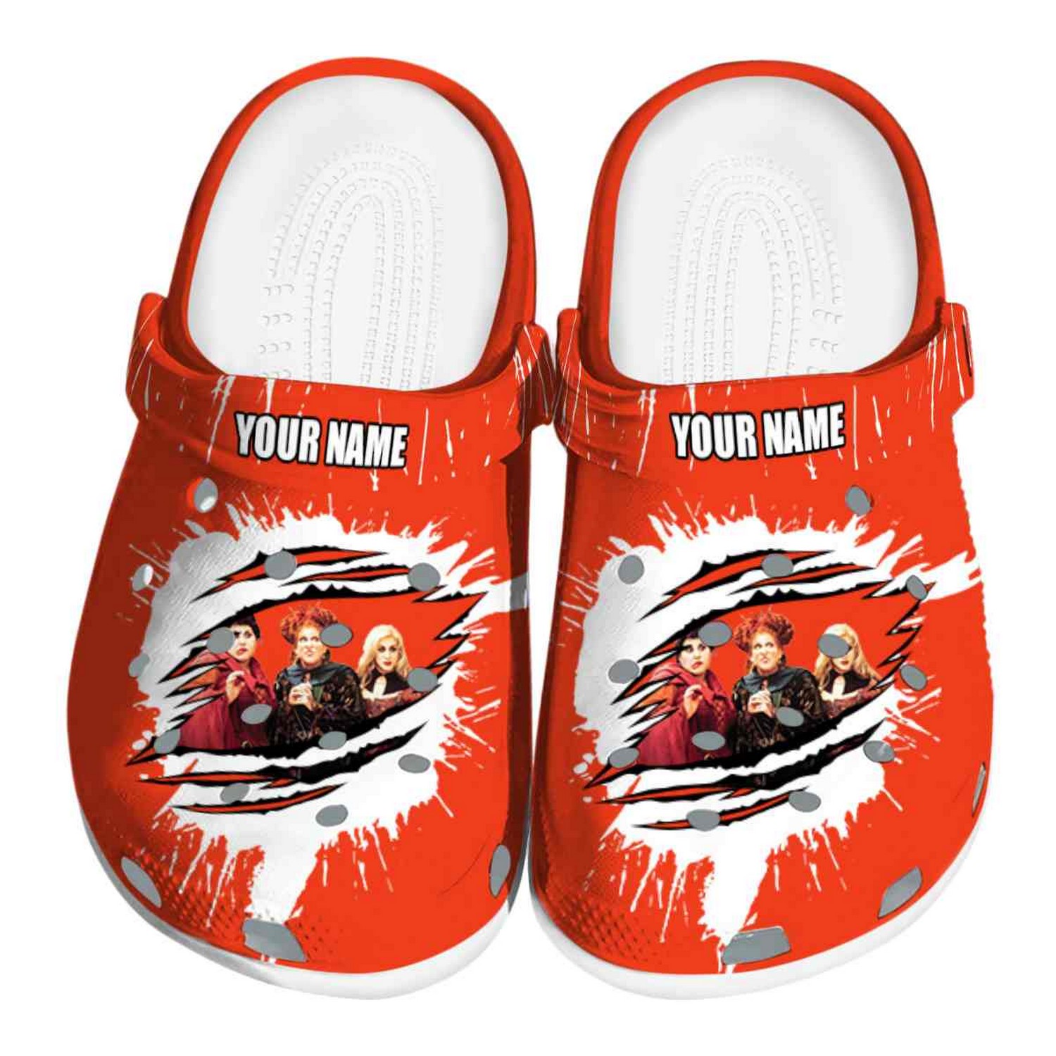 Custom Name Hocus Pocus Splash Motif Background Clogs For Kids & Adults