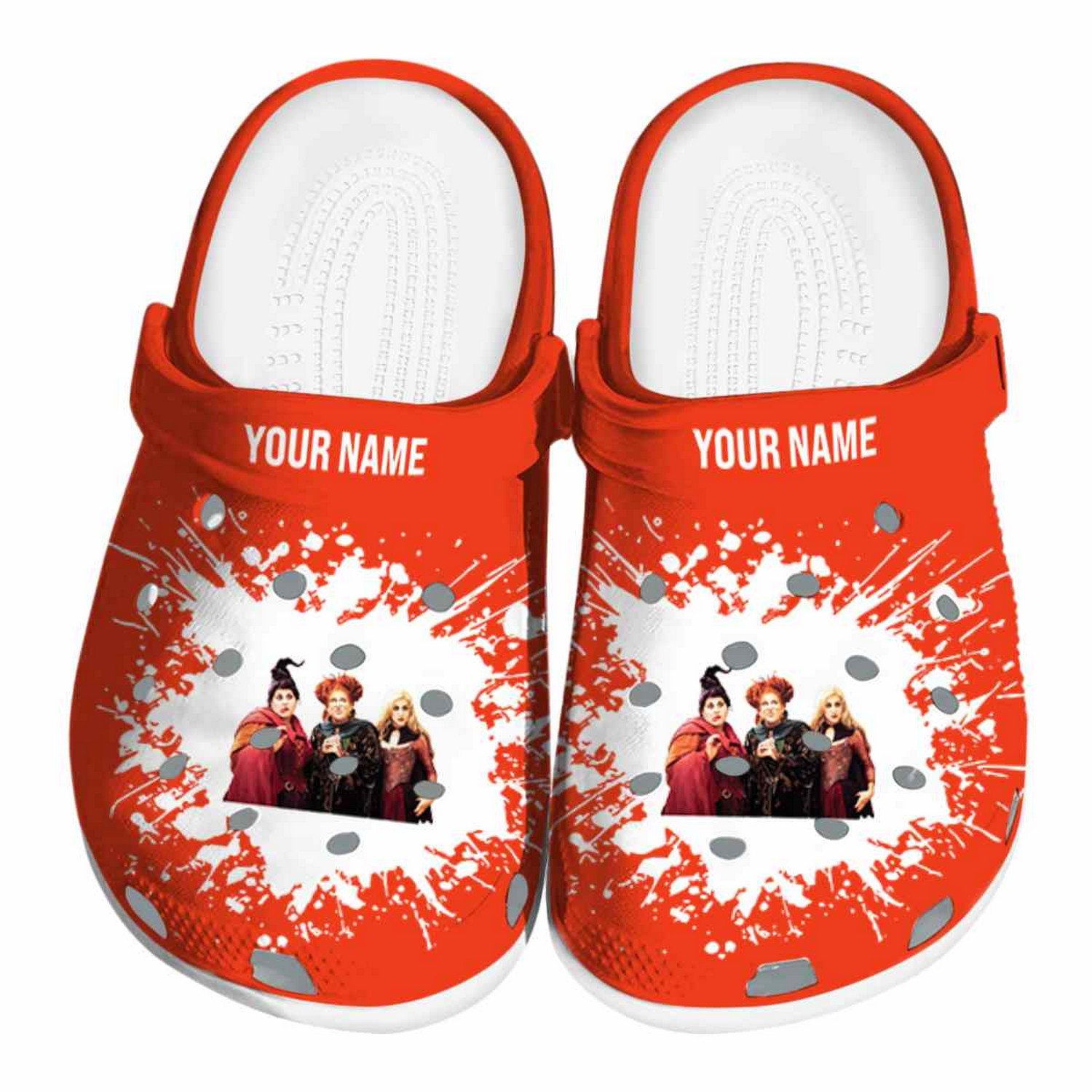 Custom Name Hocus Pocus Splatter Background Clogs For Kids & Adults