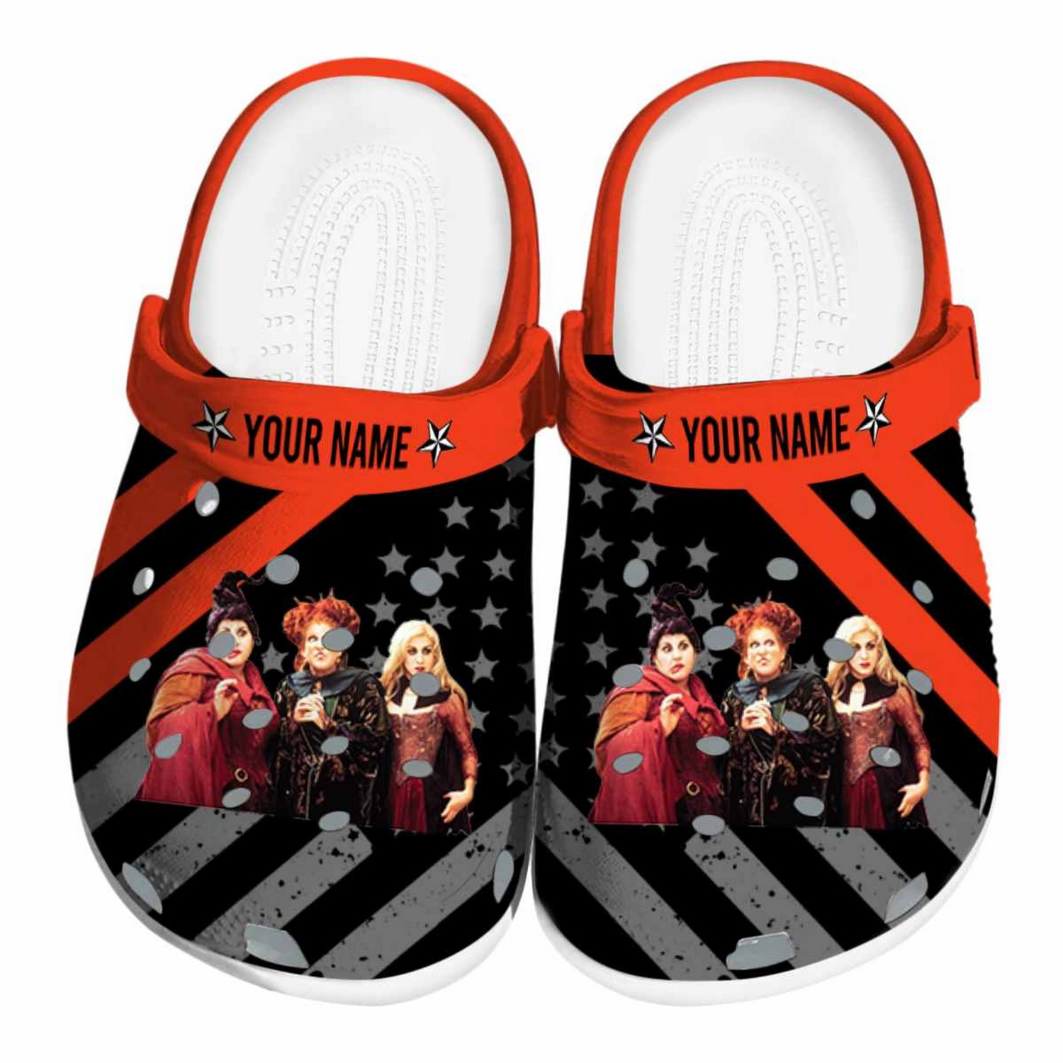 Custom Name Hocus Pocus Star Spangled Graphic Clogs For Kids & Adults