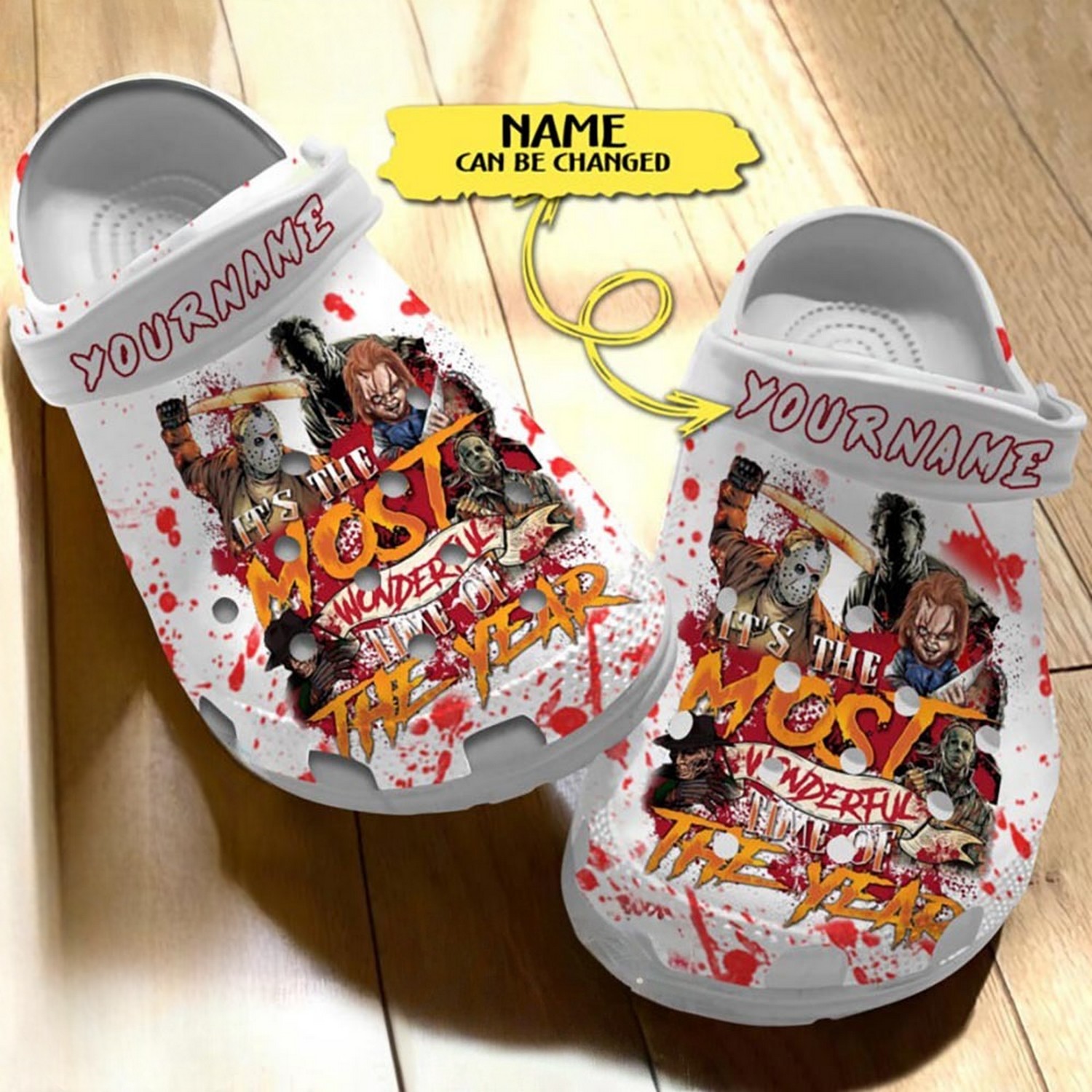 Custom Name It's The Most Wonderful Time Of The Year Horror Characters Clogs For Kids & Adults