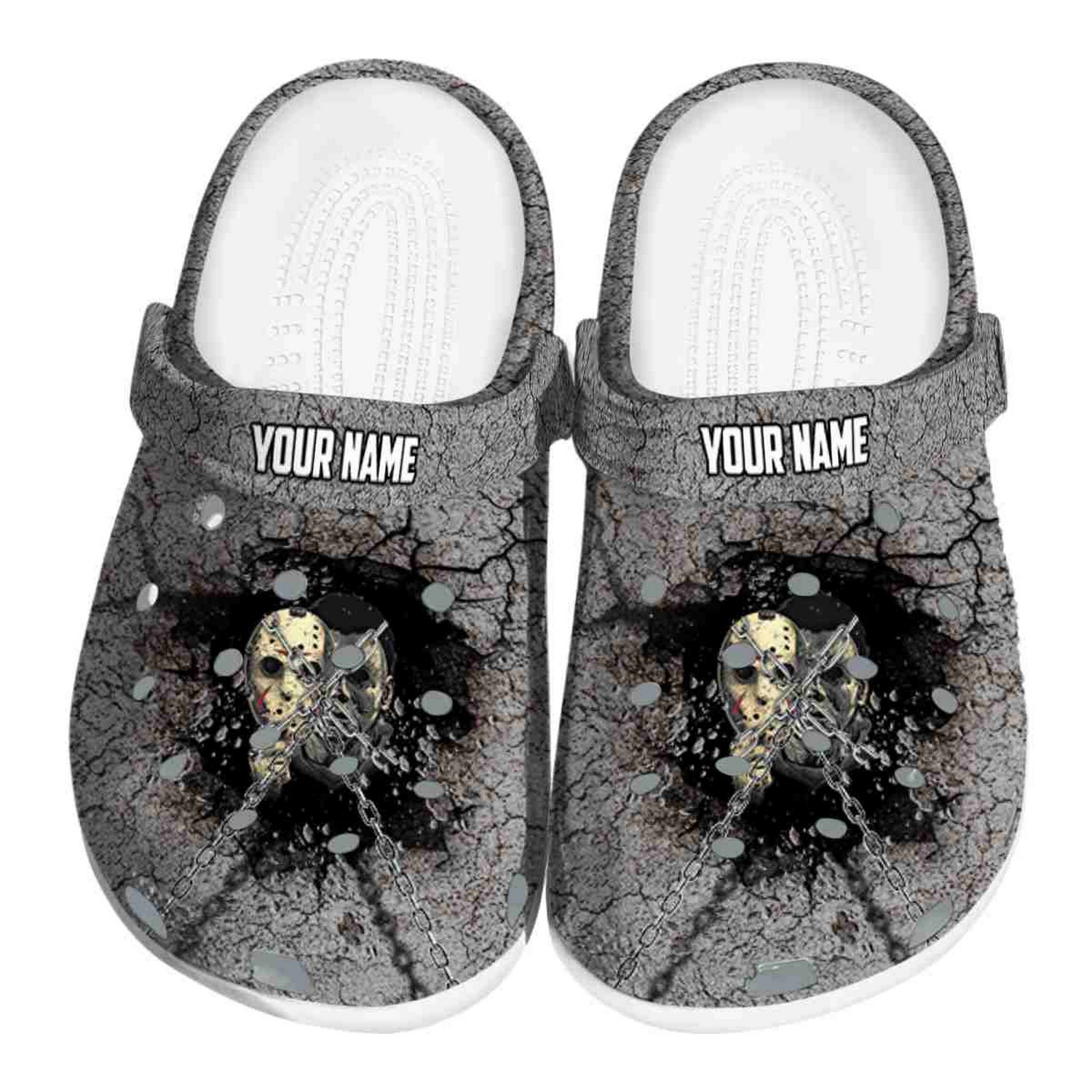Custom Name Jason Voorhees Cracked Ground Texture Clogs For Kids & Adults