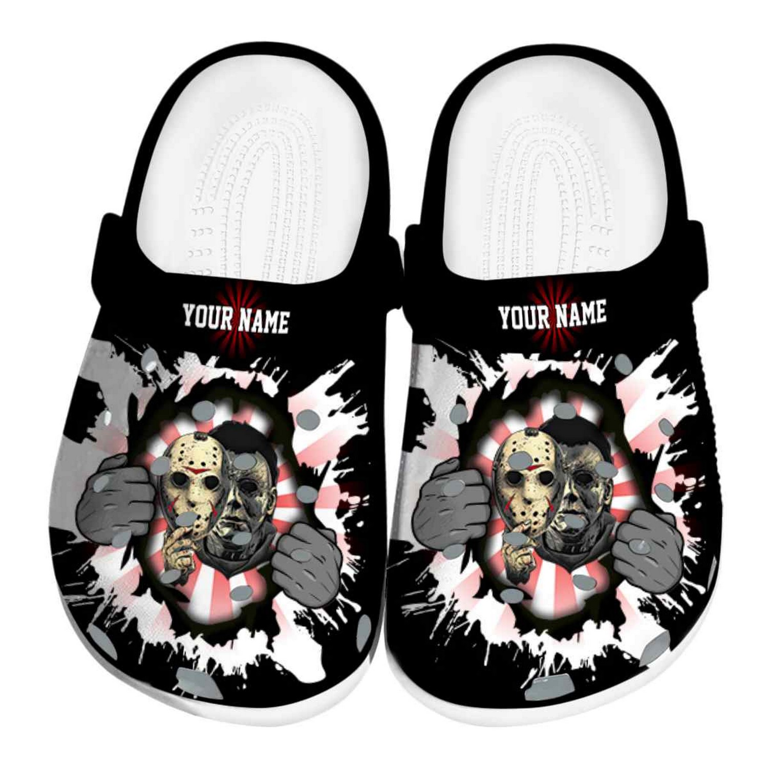 Custom Name Jason Voorhees Gripping Hand Clogs For Kids & Adults
