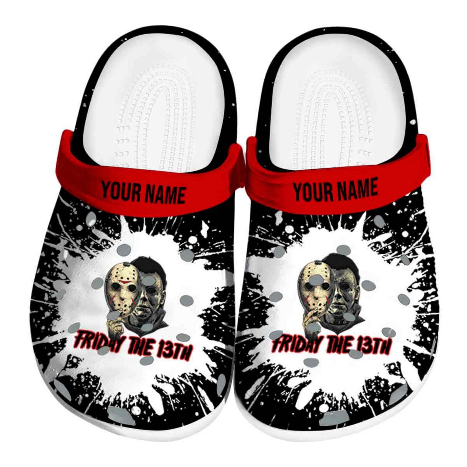 Custom Name Jason Voorhees Splash Art Clogs For Kids & Adults