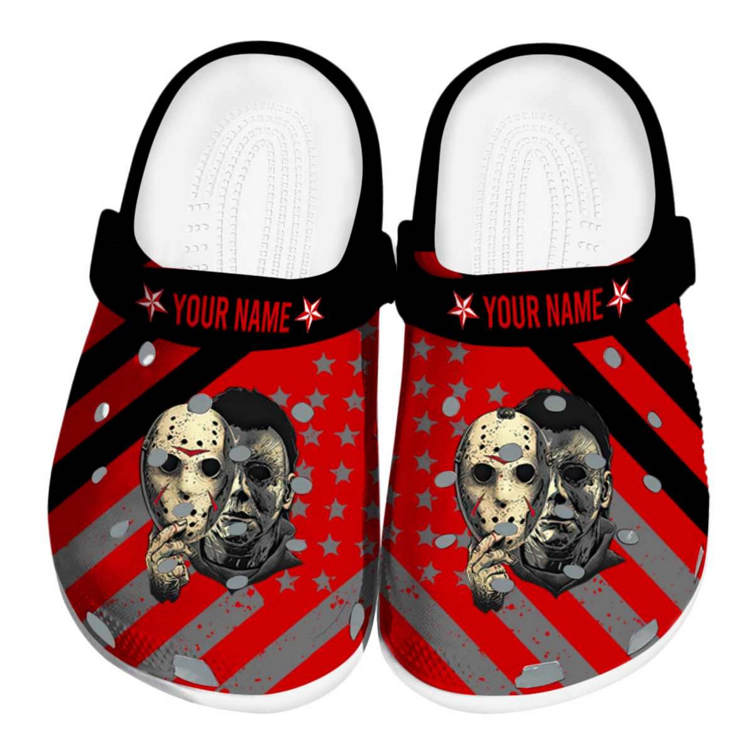 Custom Name Jason Voorhees Star Spangled Graphic Clogs For Kids And Adults
