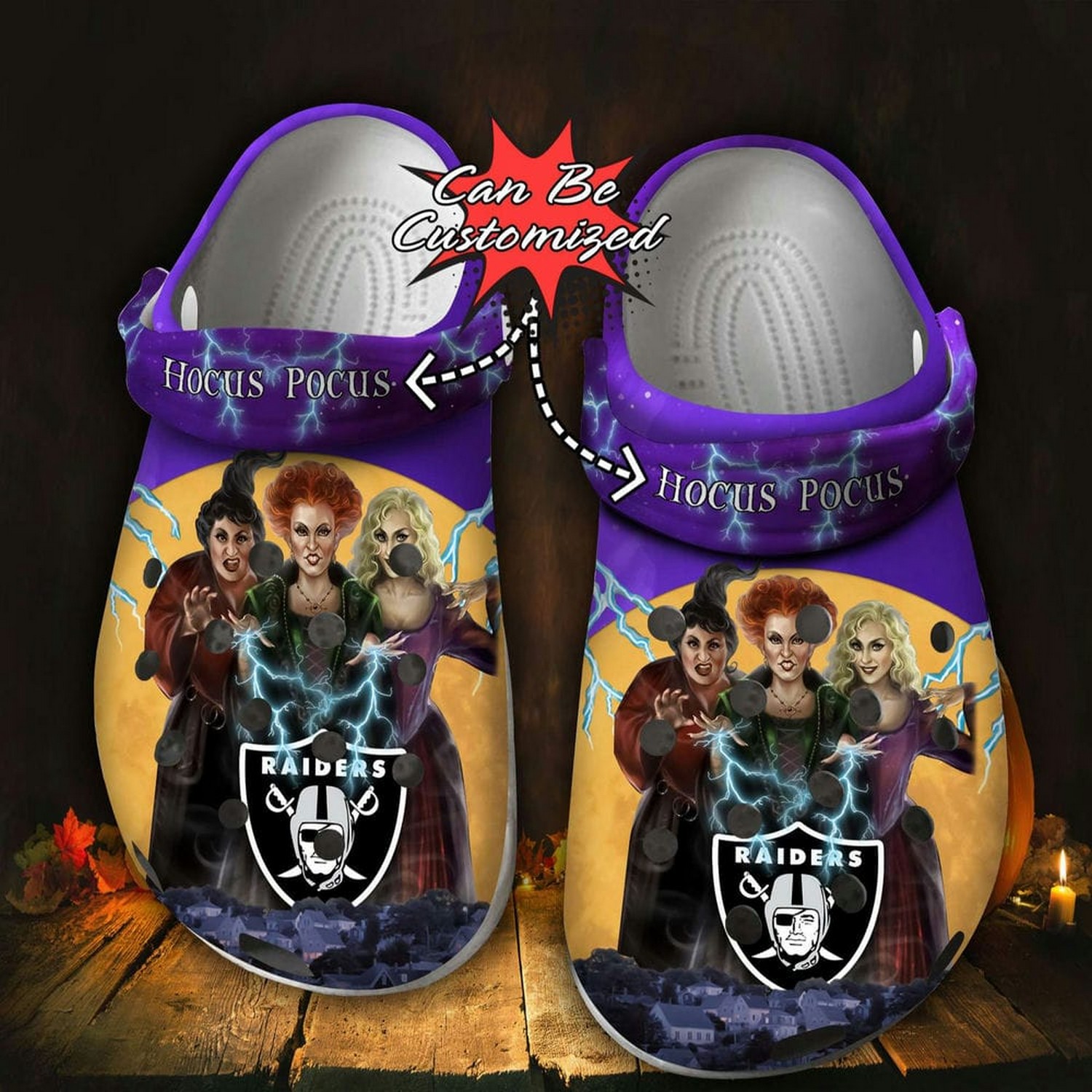 Custom Name Las Vegas Raiders Halloween Movie Hocus Pocus Crocs Clogs For Kids & Adults
