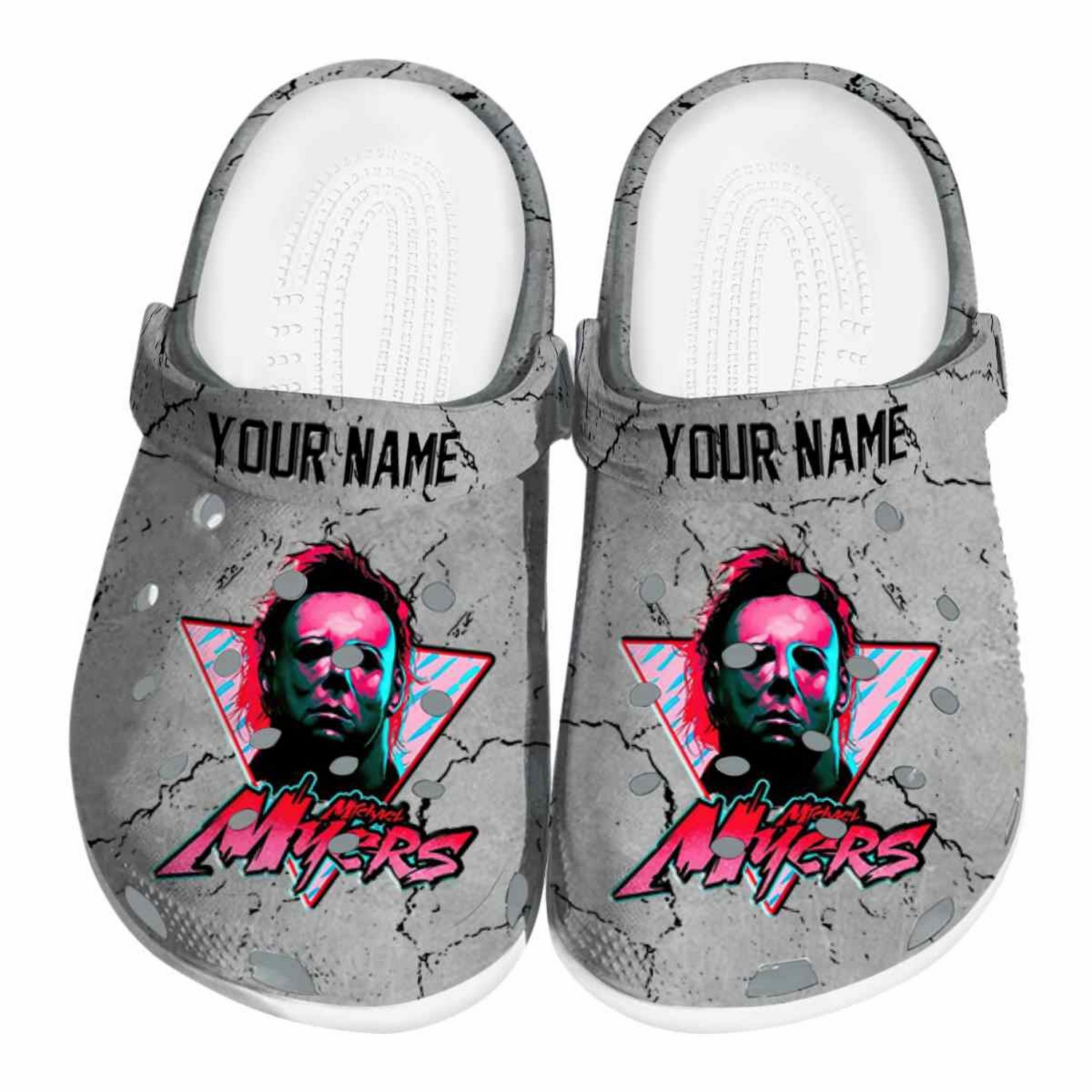 Custom Name Michael Myers Cracked Texture Clogs For Kids And Adults