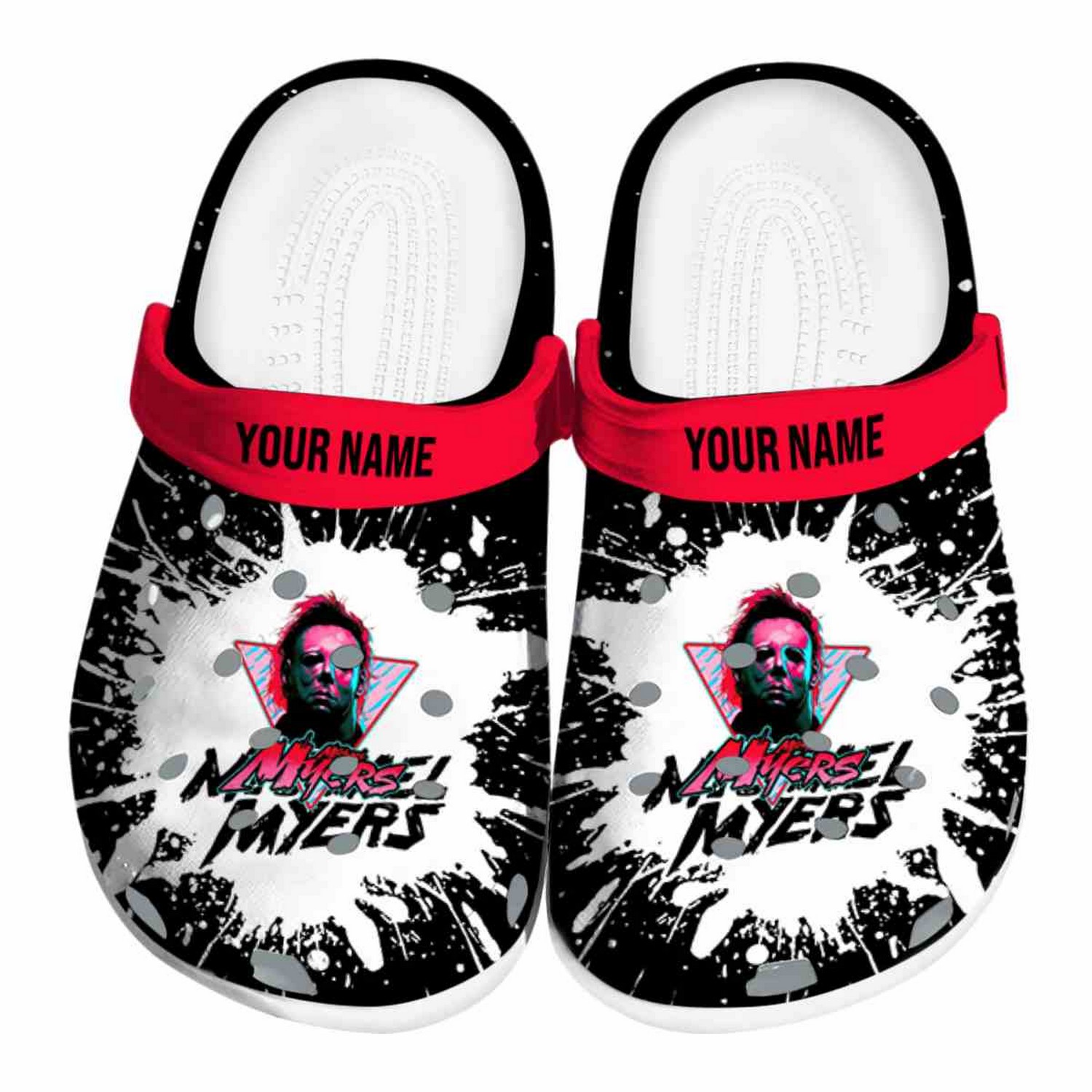 Custom Name Michael Myers Splash Art Clogs For Kids & Adults