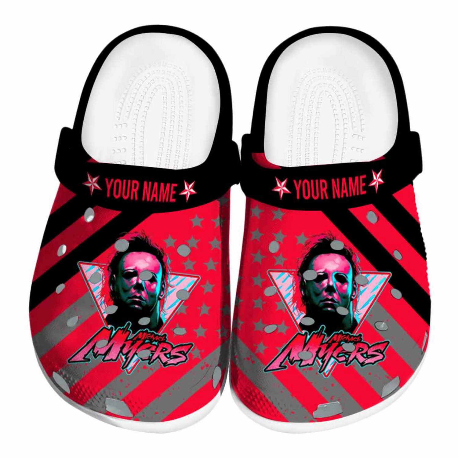 Custom Name Michael Myers Star Spangled Graphic Clogs For Kids & Adults