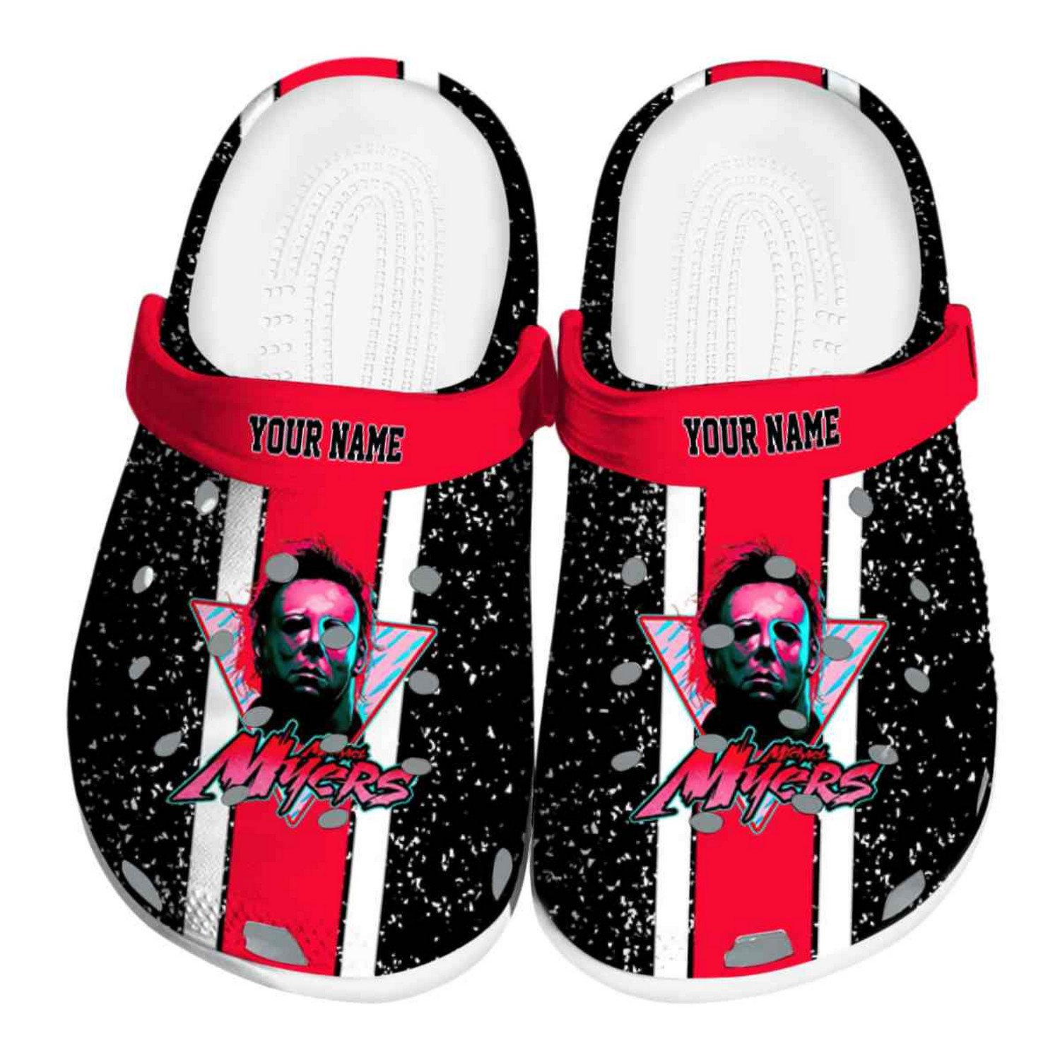 Custom Name Michael Myers Vertical Stripes Clogs For Kids And Adults