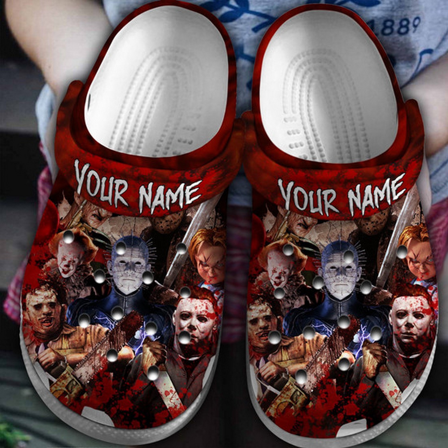 Custom Name Movie Halloween Characters Blood Clogs For Kids & Adults