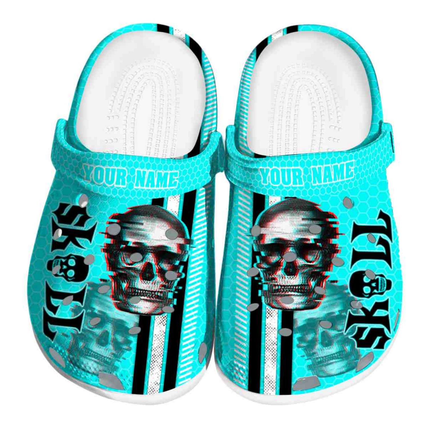 Custom Name Skull Contrasting Stripes Clogs For Kids And Adults