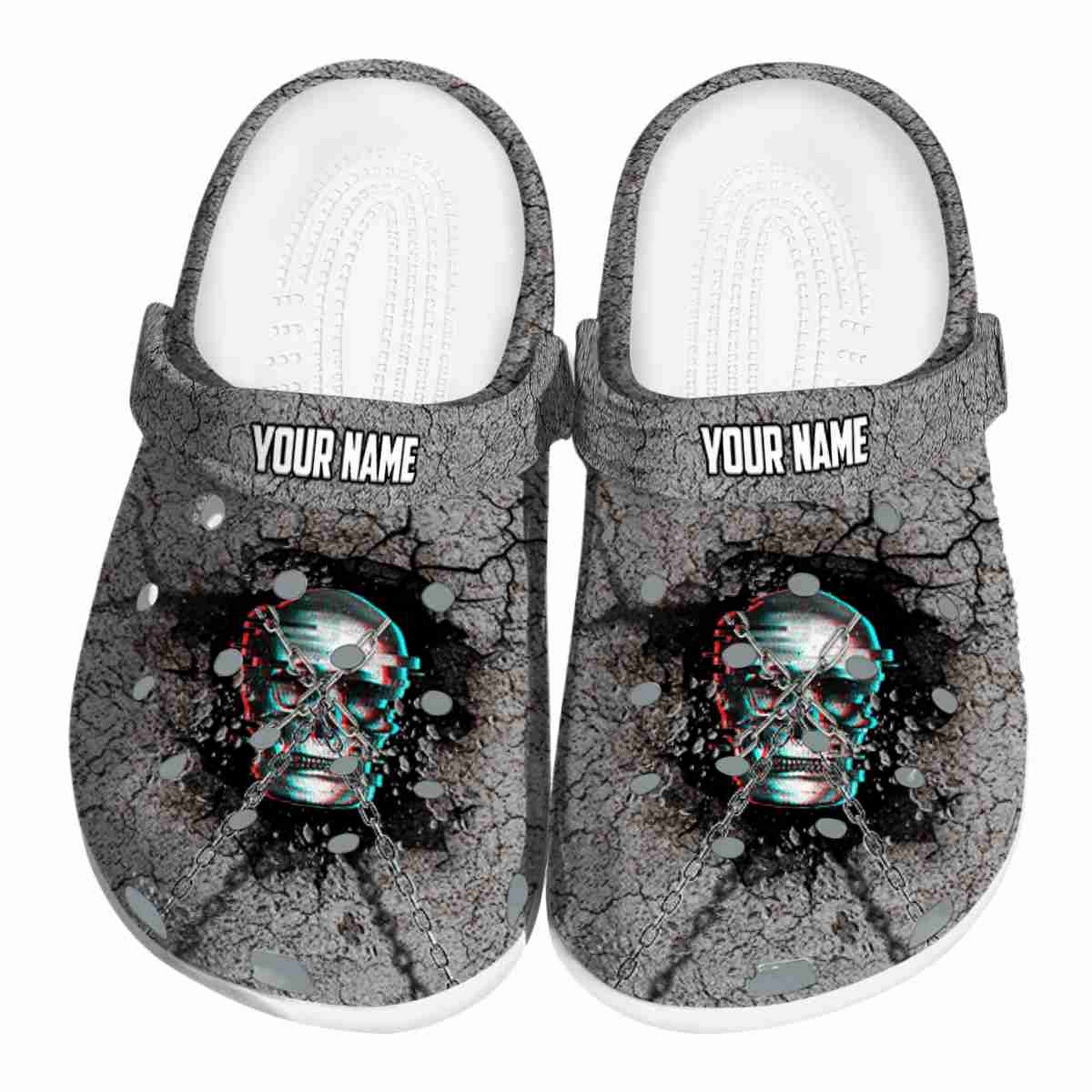 Custom Name Skull Cracked Ground Texture Clogs For Kids And Adults