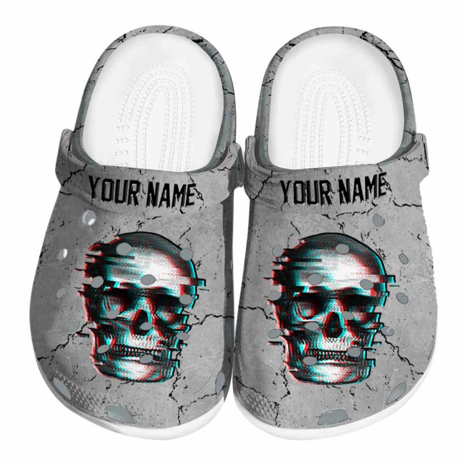 Custom Name Skull Cracked Texture Clogs For Kids & Adults