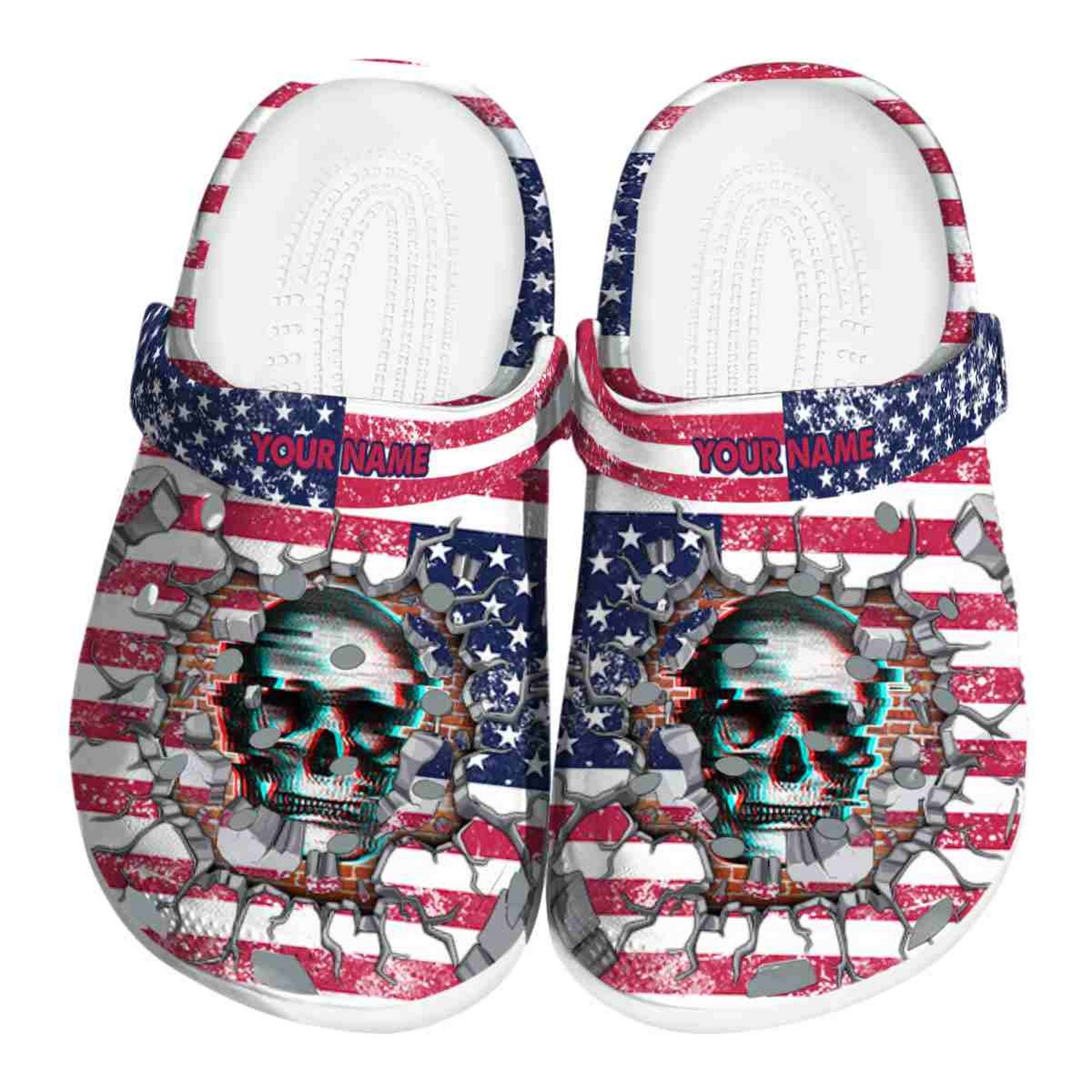 Custom Name Skull Freedom Splinter Clogs For Kids And Adults