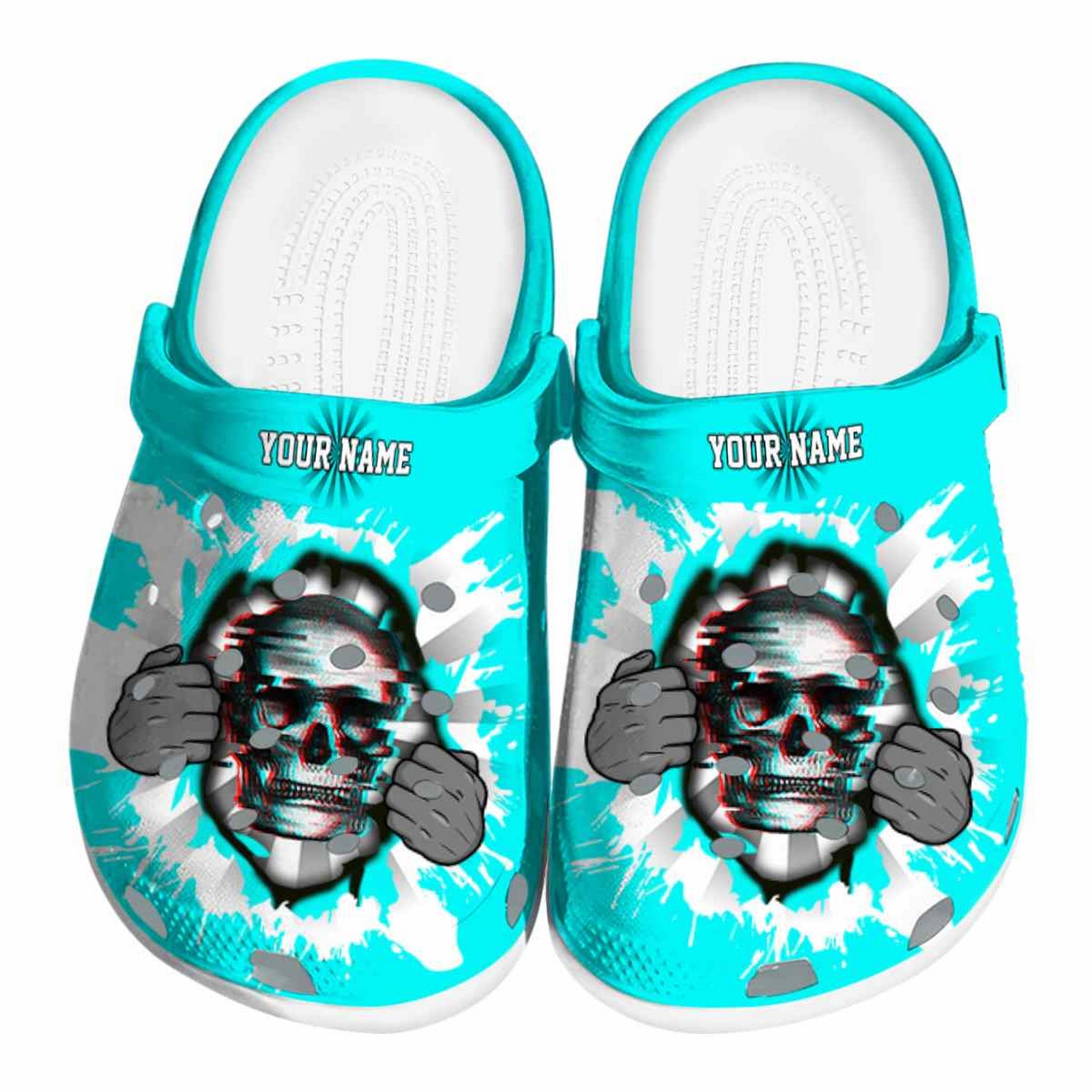 Custom Name Skull Gripping Hand Clogs For Kids & Adults