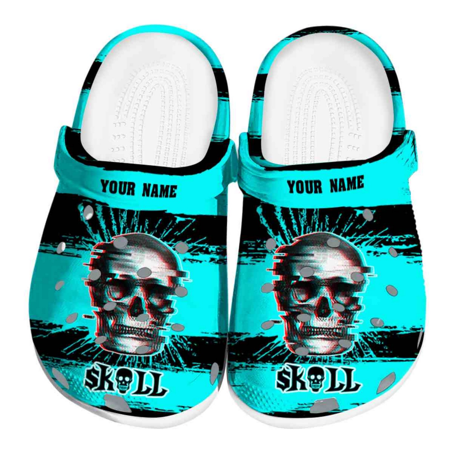Custom Name Skull Paint Splatter Graphics Clogs For Kids And Adults