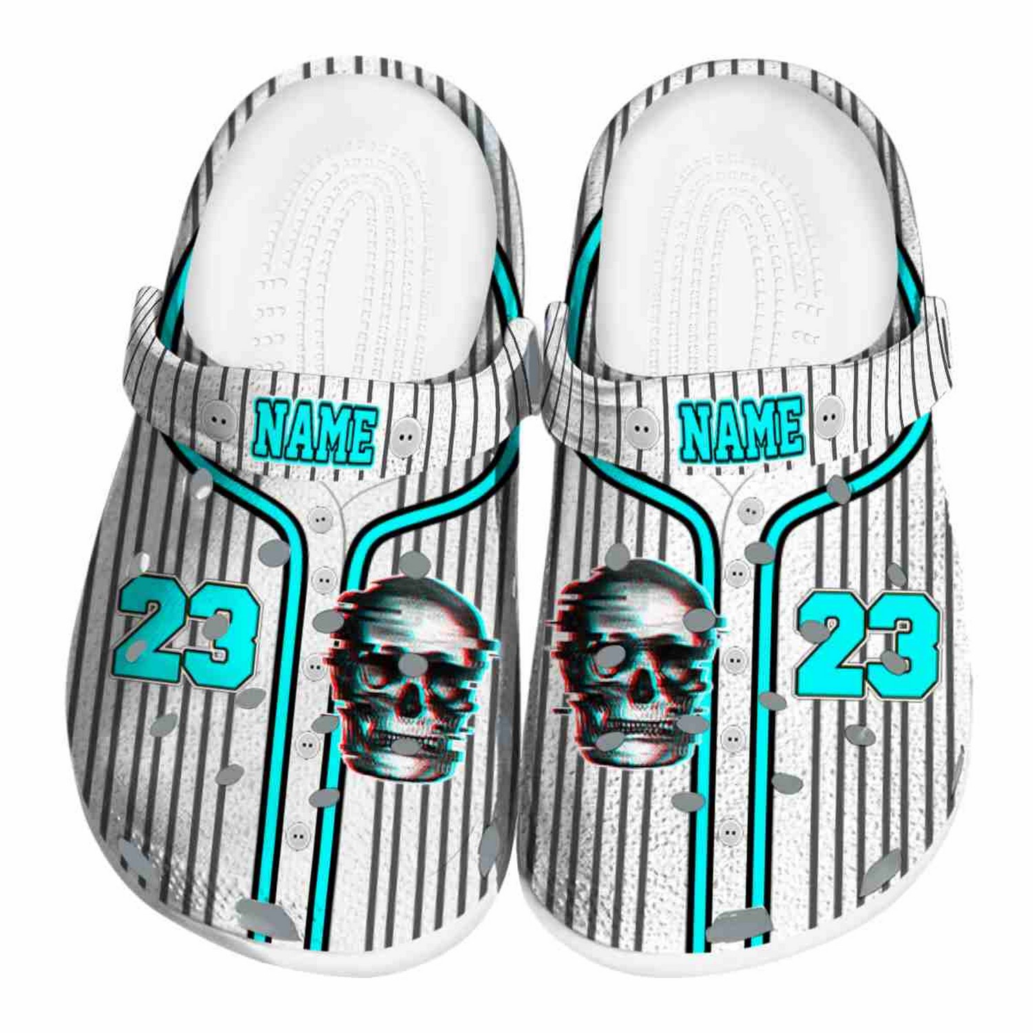 Custom Name Skull Pinstripe Pattern Clogs For Kids & Adults