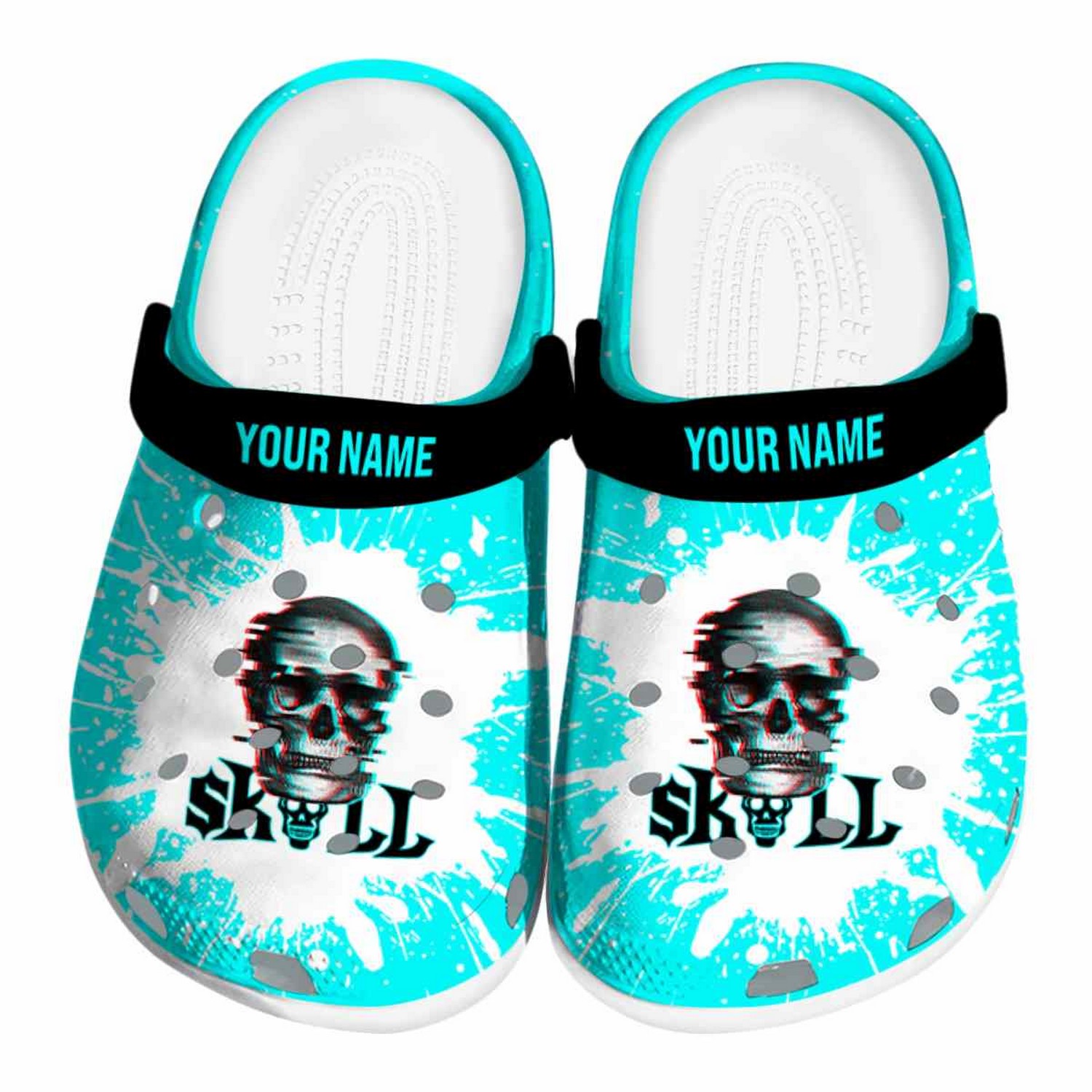 Custom Name Skull Splash Art Clogs For Kids & Adults