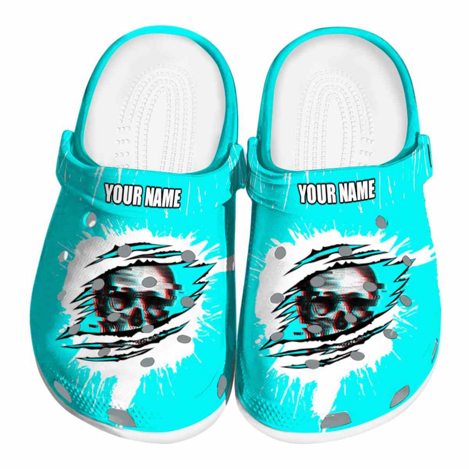 Custom Name Skull Splash Motif Background Clogs For Kids & Adults
