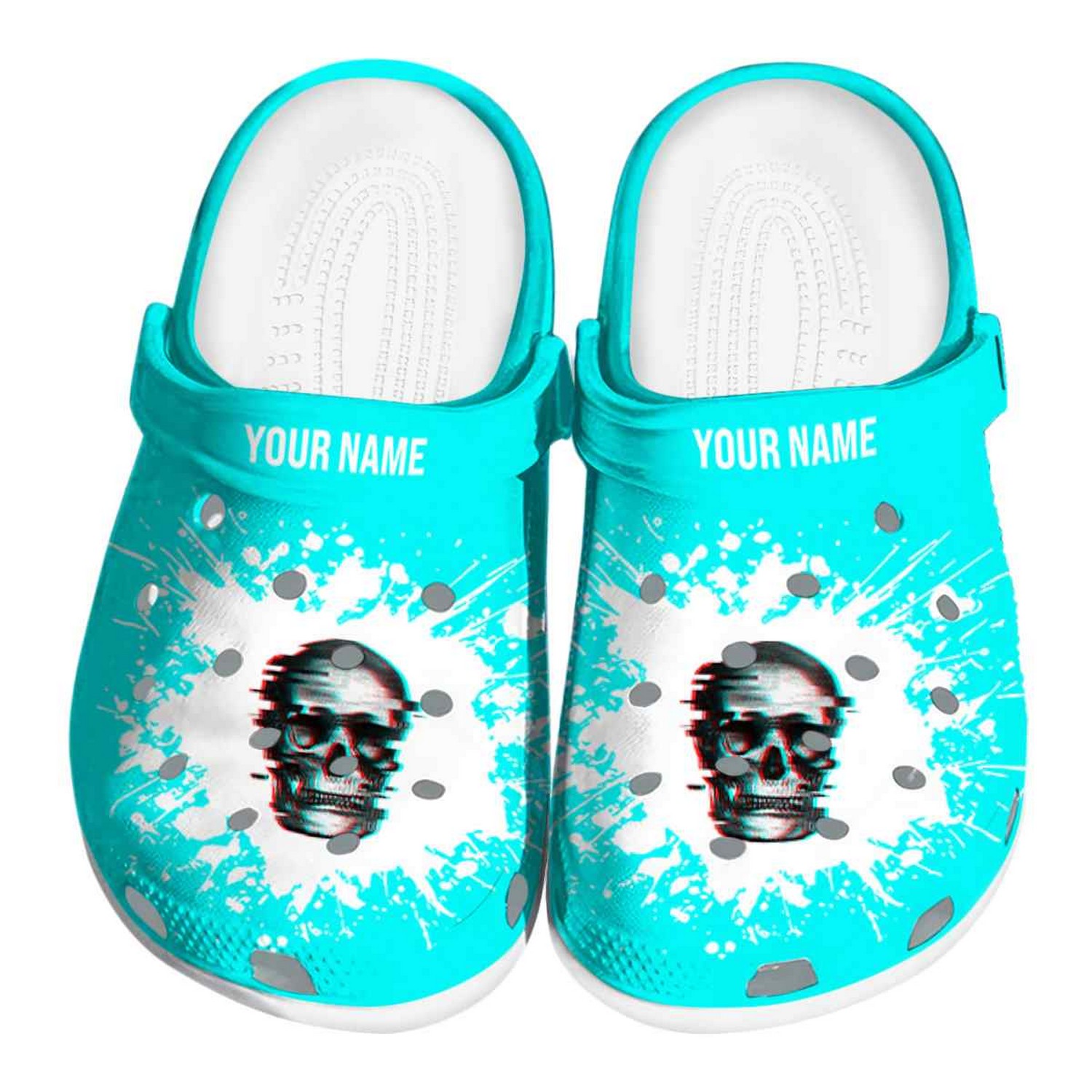 Custom Name Skull Splatter Background Clogs For Kids & Adults