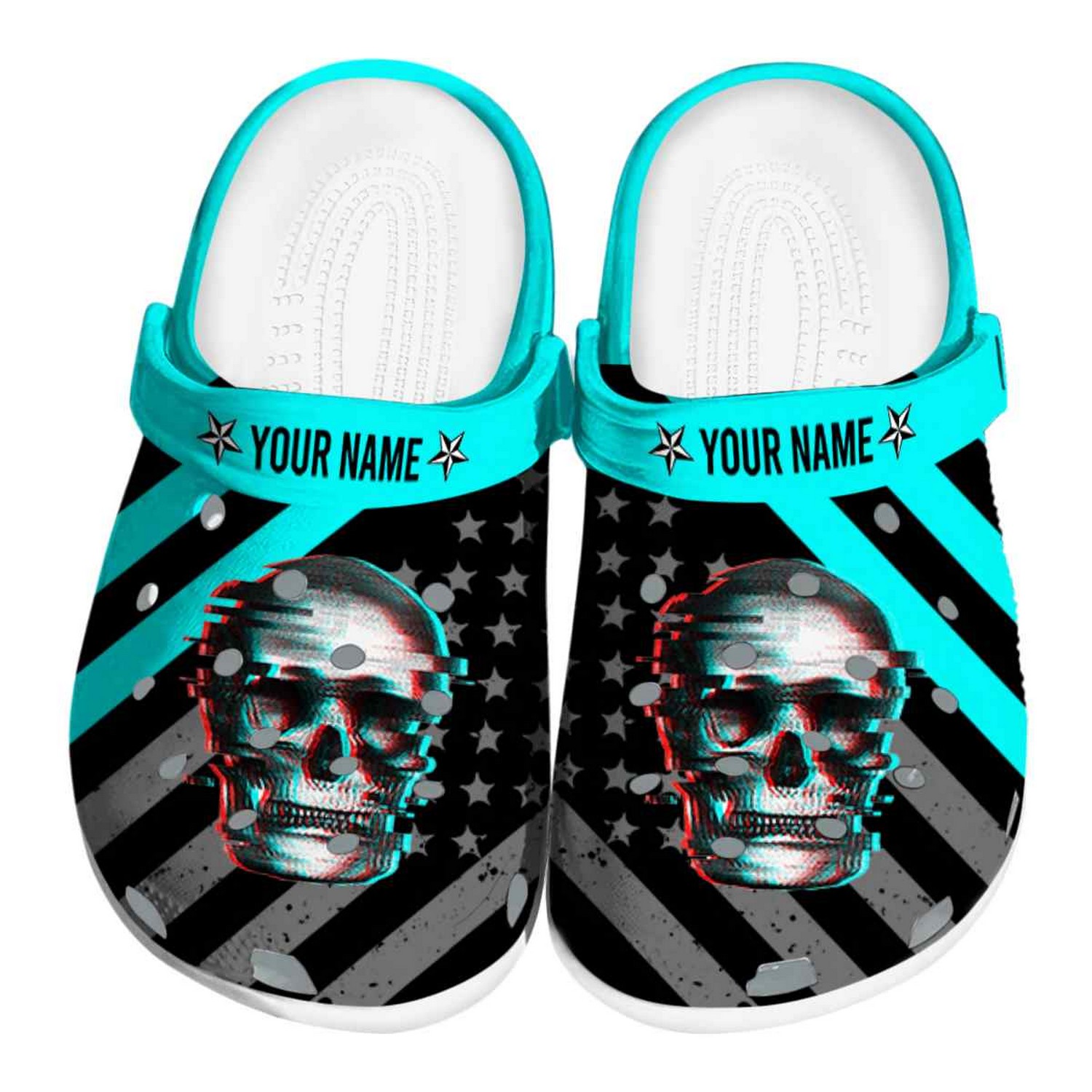 Custom Name Skull Star Spangled Graphic Clogs For Kids And Adults