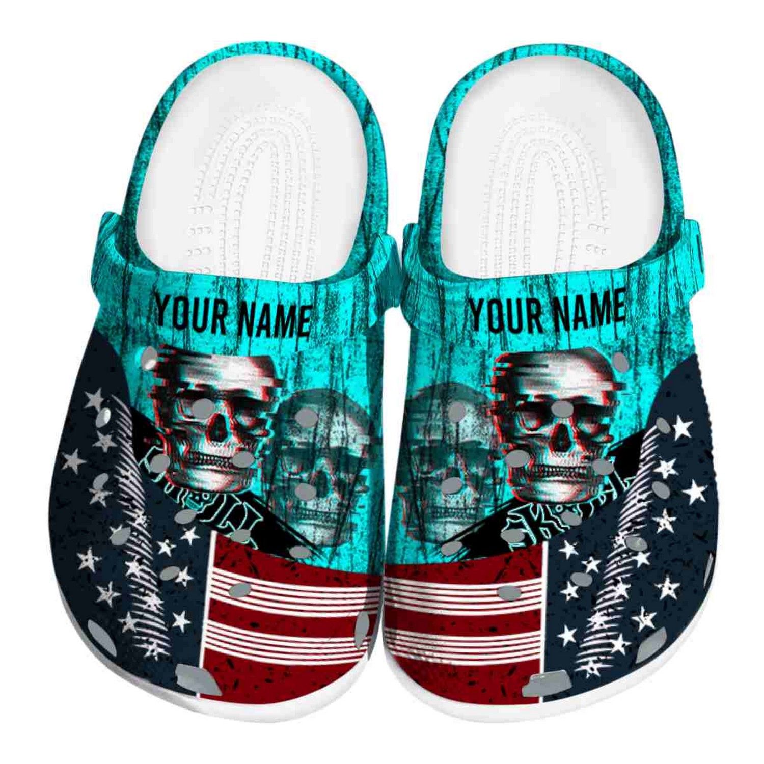 Custom Name Skull Star Spangled Side Pattern Clogs For Kids & Adults