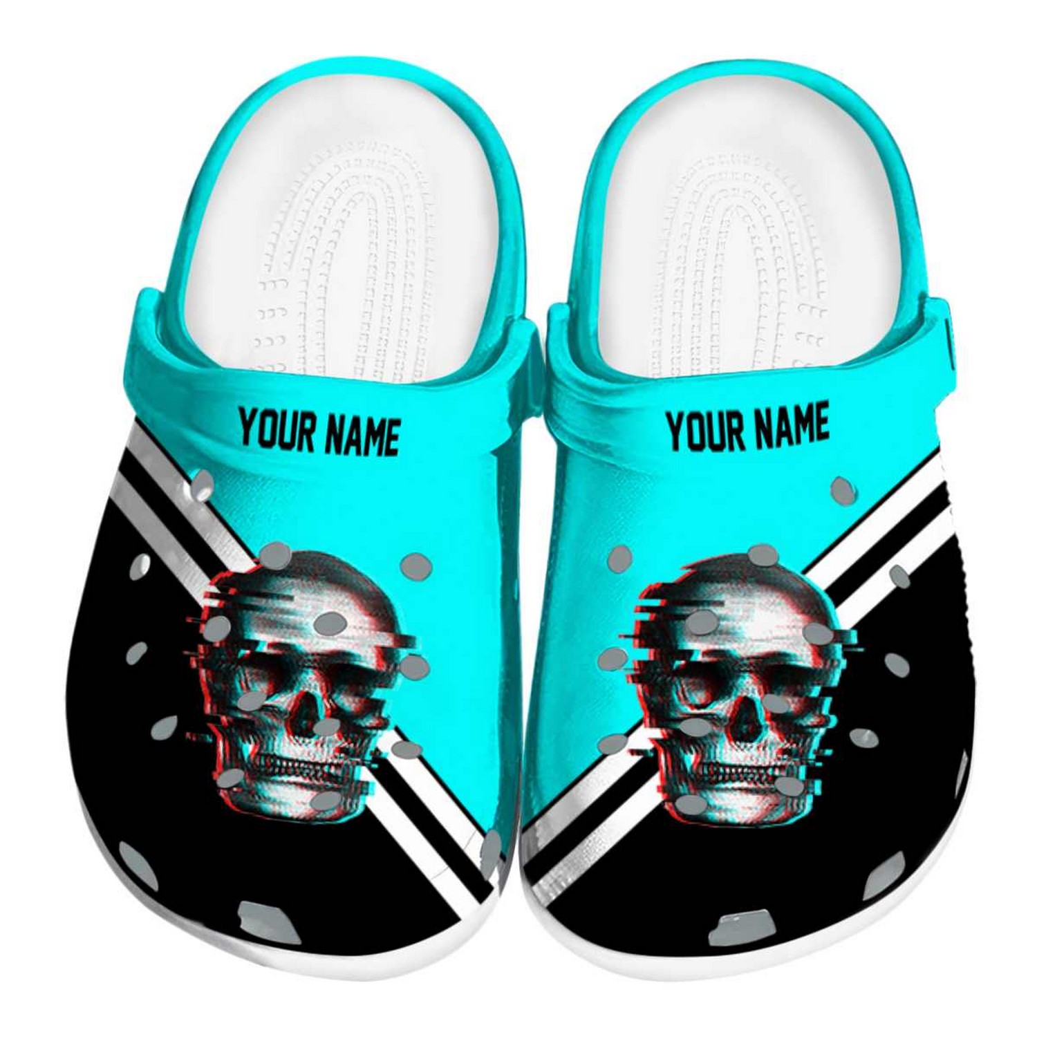 Custom Name Skull Striped Accents Clogs For Kids & Adults