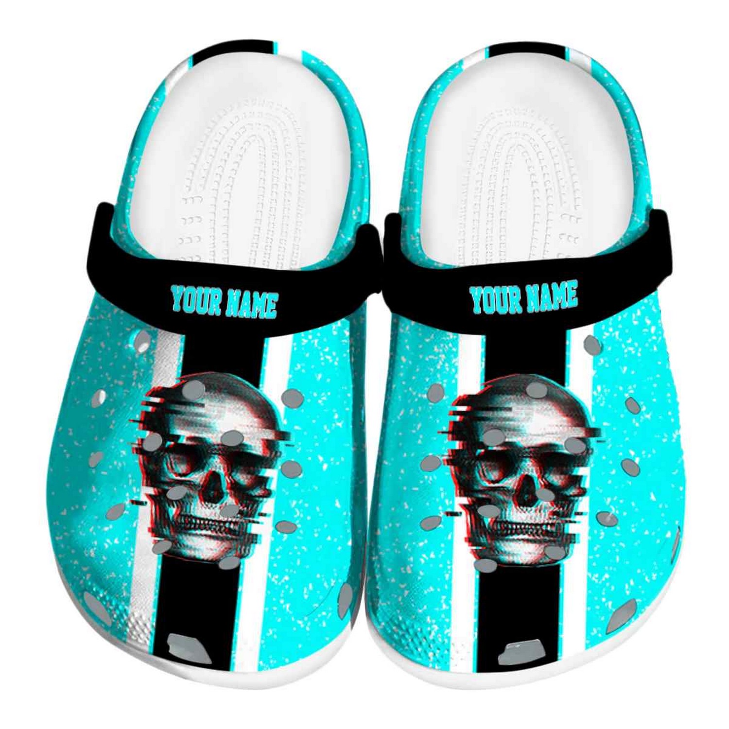 Custom Name Skull Vertical Stripes Clogs For Kids & Adults