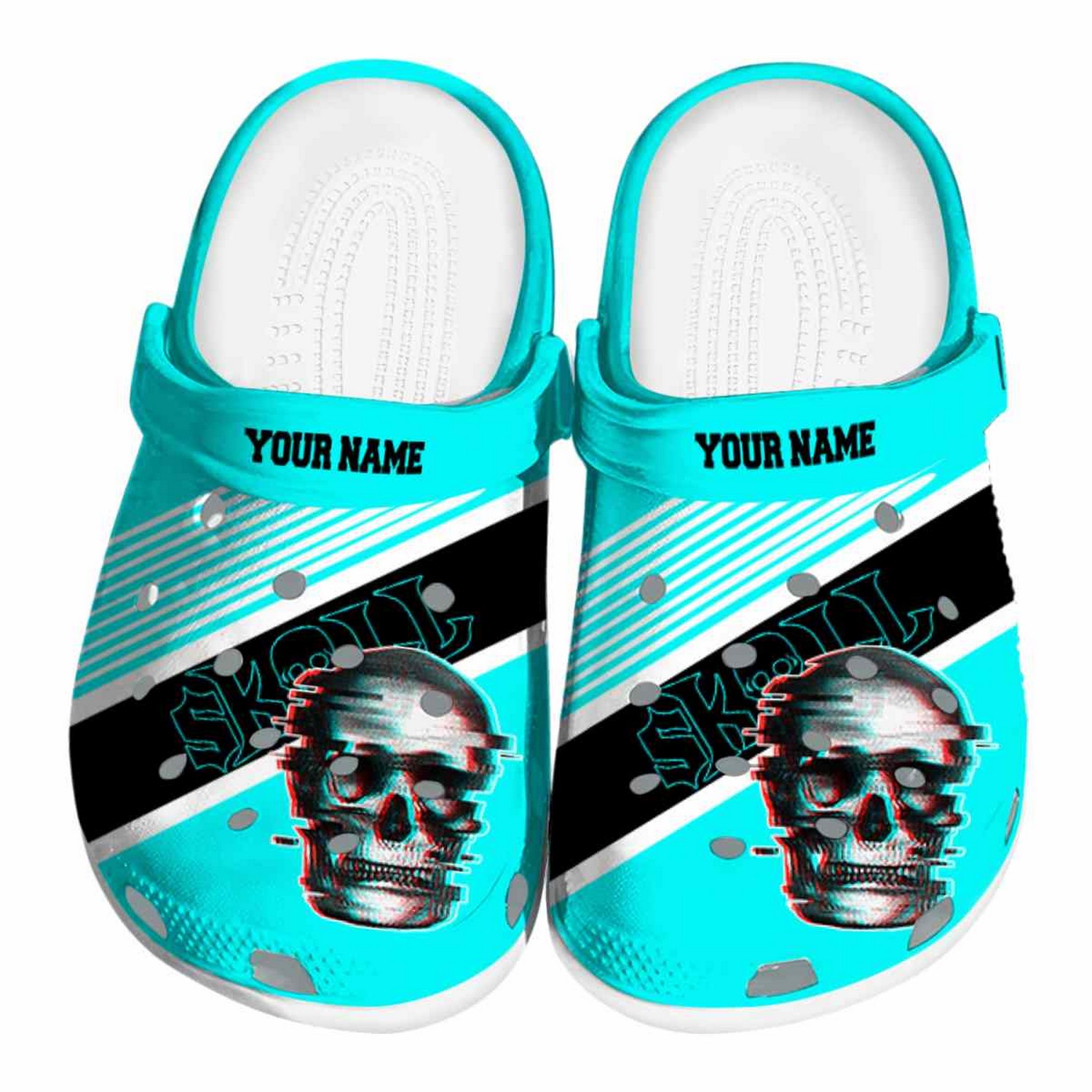 Custom Name Skull Vibrant Dual Tone Clogs For Kids And Adults