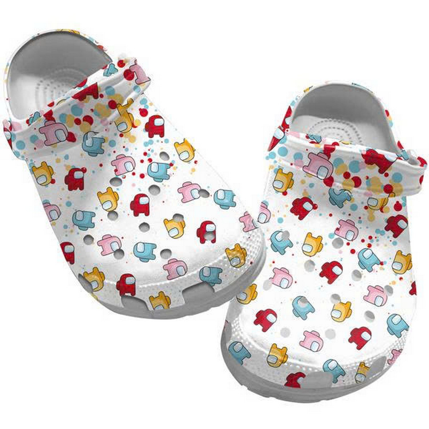 Cute Colorful Tiny Pattern Game Among Us White Clogs For Kids & Adults