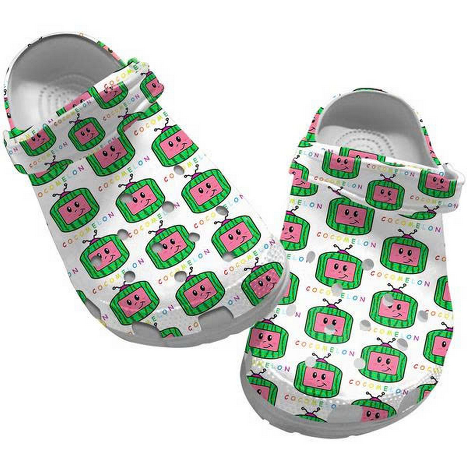 Funny Cocomelon Televison Pattern White Clogs For Kids & Adults