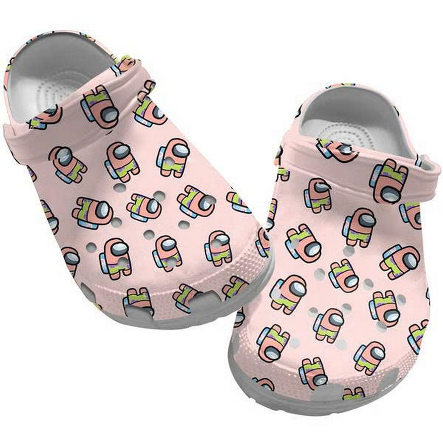 Funny Summer Vocation Among Us Pattern Pink Clogs For Kids & Adults