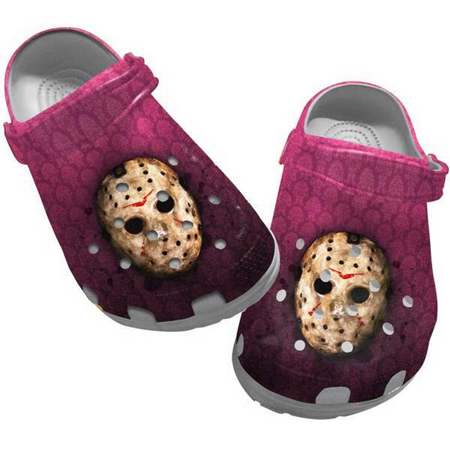 Jason Voorhees Scary Face And Purple Bizarre Pattern Clogs For Kids & Adults