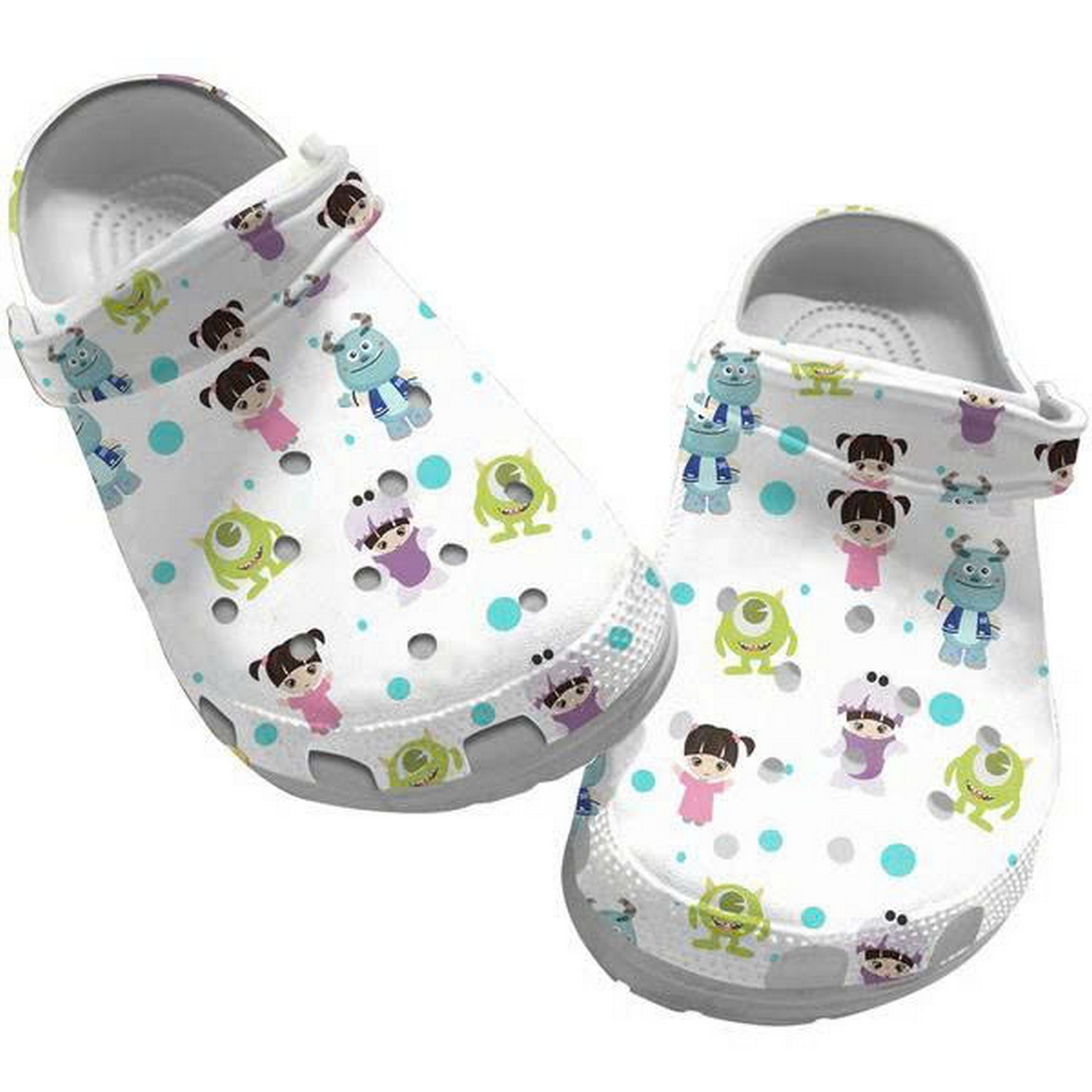 Monster Inc Cute Boo Mike And Sully Pattern White Clogs For Kids & Adults