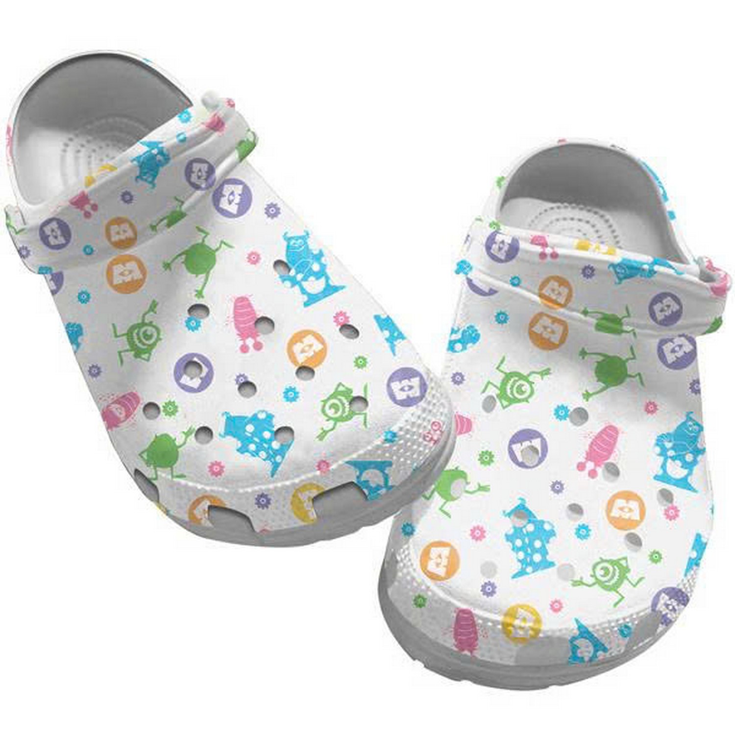 Monster Inc Funny Characters Pattern White Clogs For Kids & Adults
