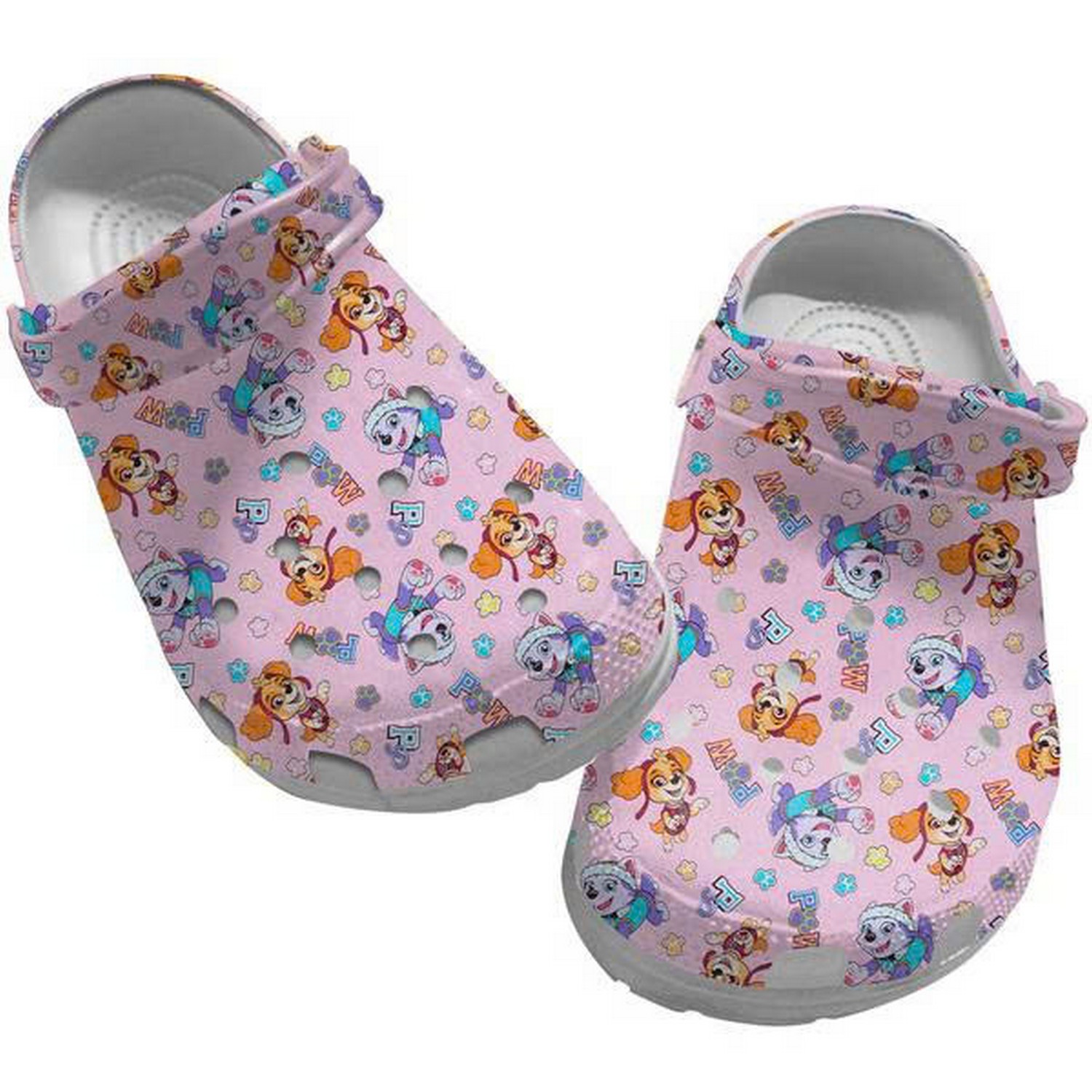 Paw Patrol Cute Skye And Sweetie Playingful Tiny Pattern Pink Clogs For Kids & Adults