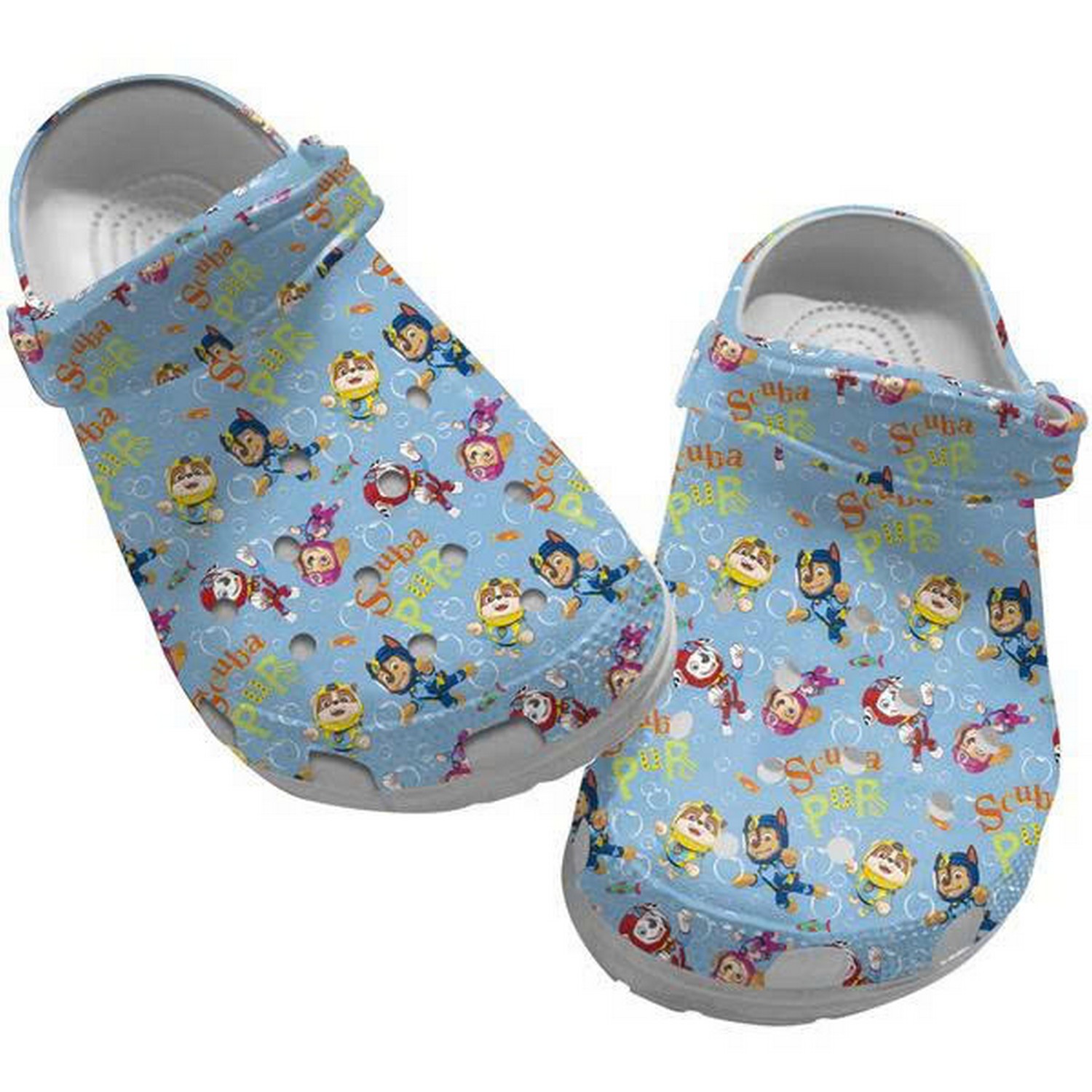 Paw Patrol Scuba Tiny Pattern Sky Blue Clogs For Kids And Adults