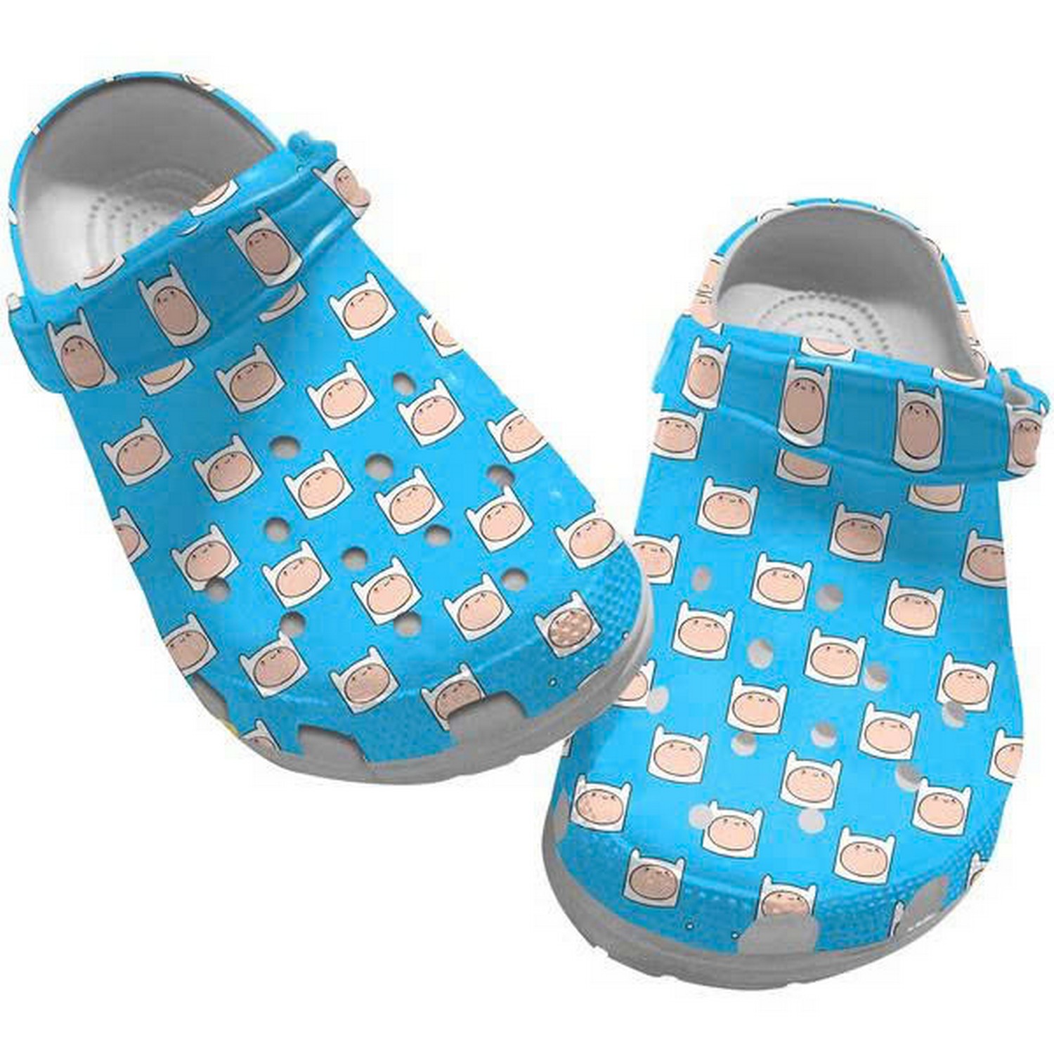 Adventure Time Finn Funny Face Tiny Pattern Blue Clogs For Kids & Adults