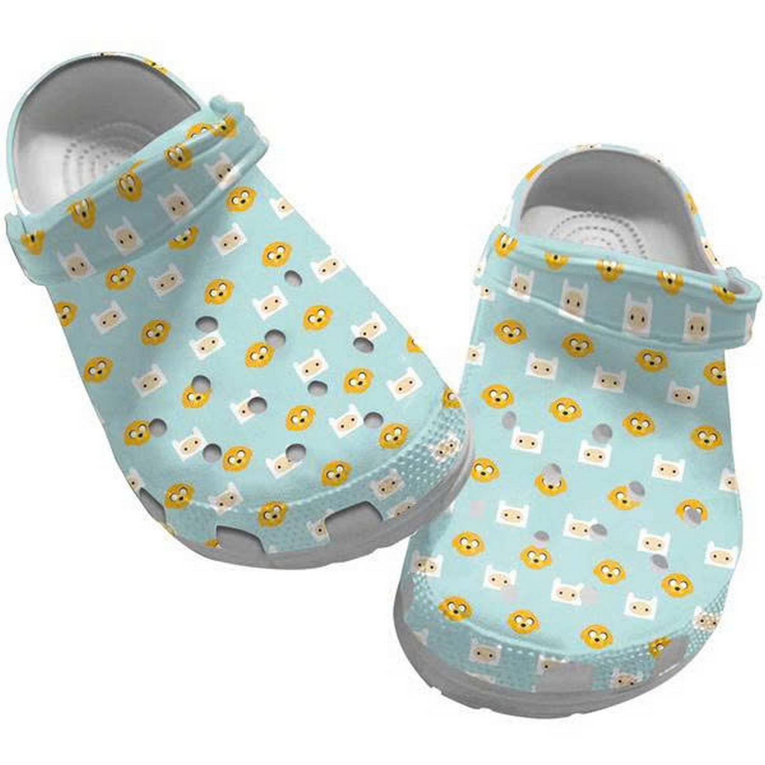 Adventure Time Funny Face Finn And Jake Pattern Mint Clogs For Kids And Adults