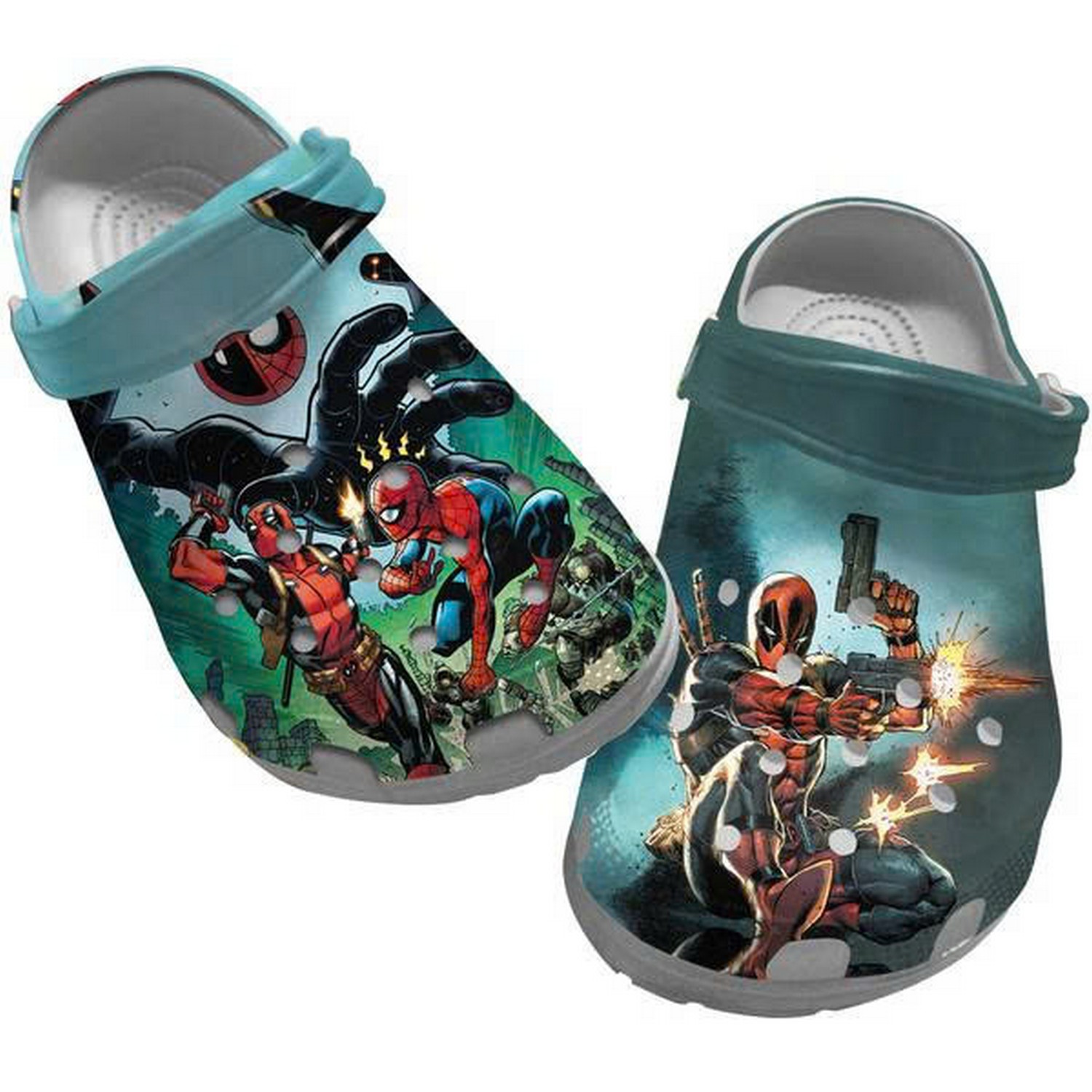 Deadpool And Spiderman Fighting Clogs For Kids & Adults