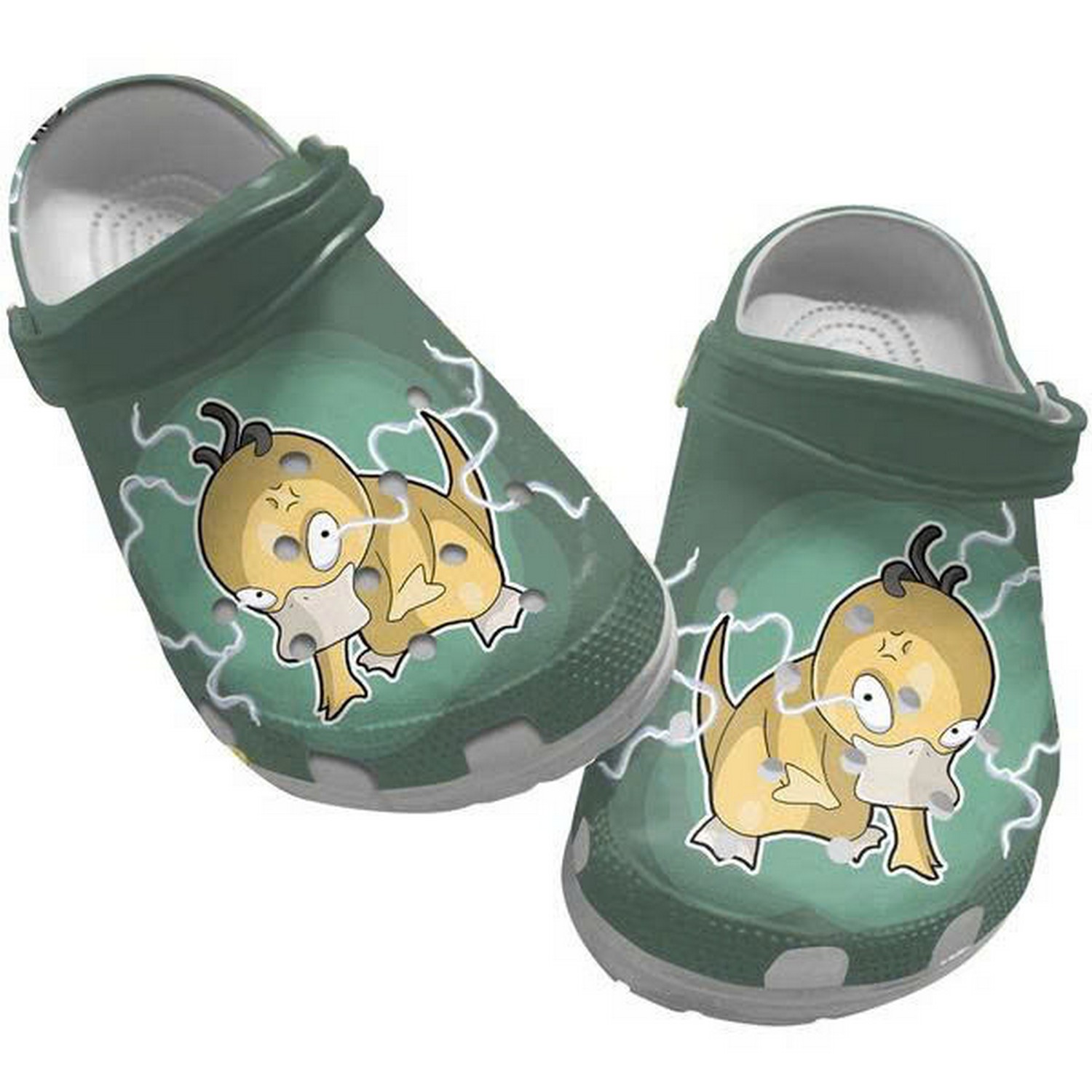 Koduck Pokemon Psyduck Lightning Dark Green Clogs For Kids & Adults