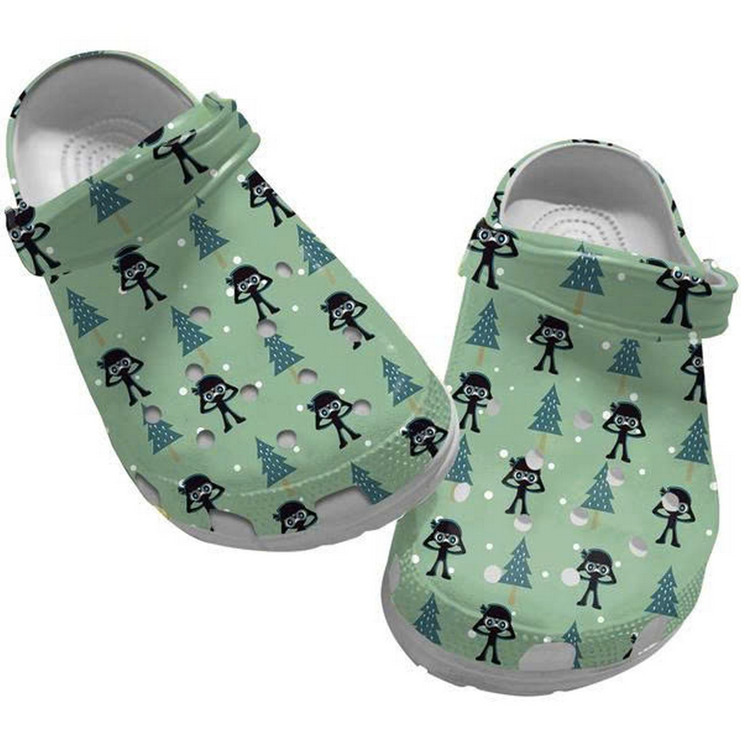Ninja Kidz And Christmas Tree Green Pattern Clogs For Kids And Adults