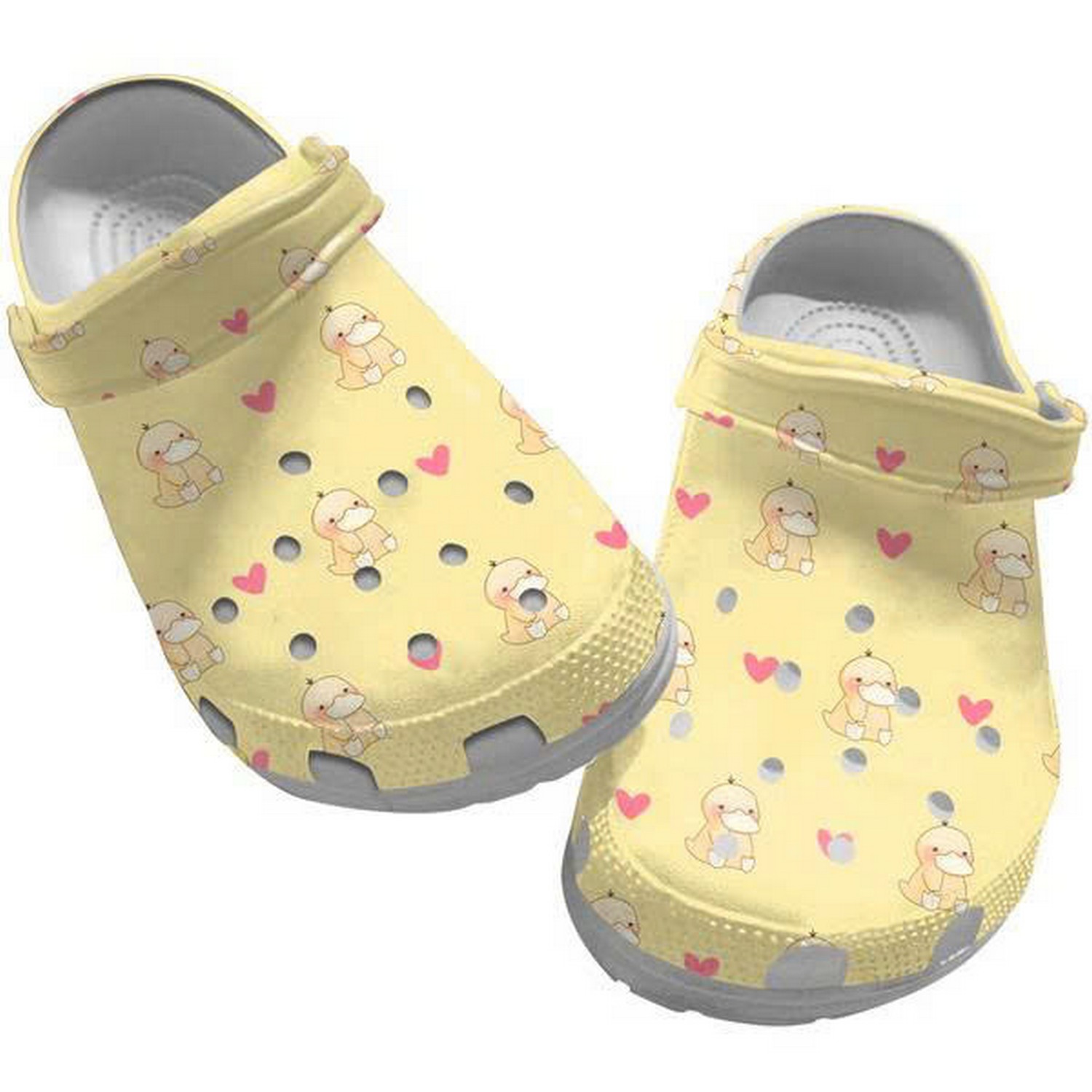 Psyduck And Little Hearts Tiny Pattern Yellow Clogs For Kids & Adults
