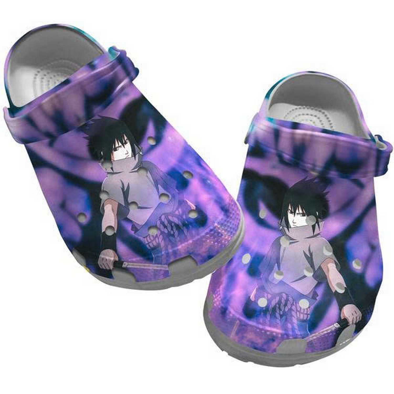 Sasuke Uchiha Naruto Anime Purple Wave Pattern Clogs For Kids & Adults