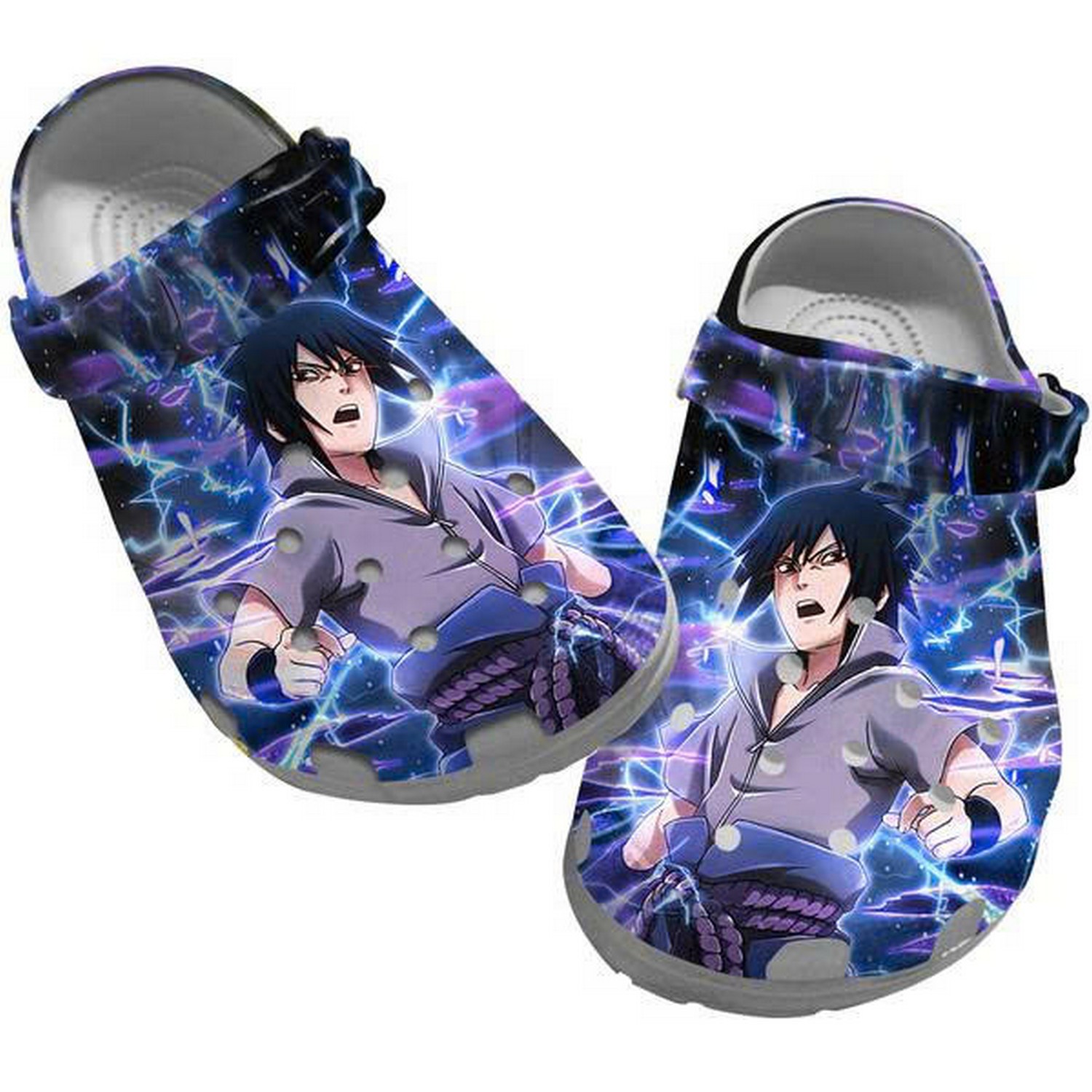 Sasuke Uchiha Naruto Lightning Dark Blue Clogs For Kids And Adults