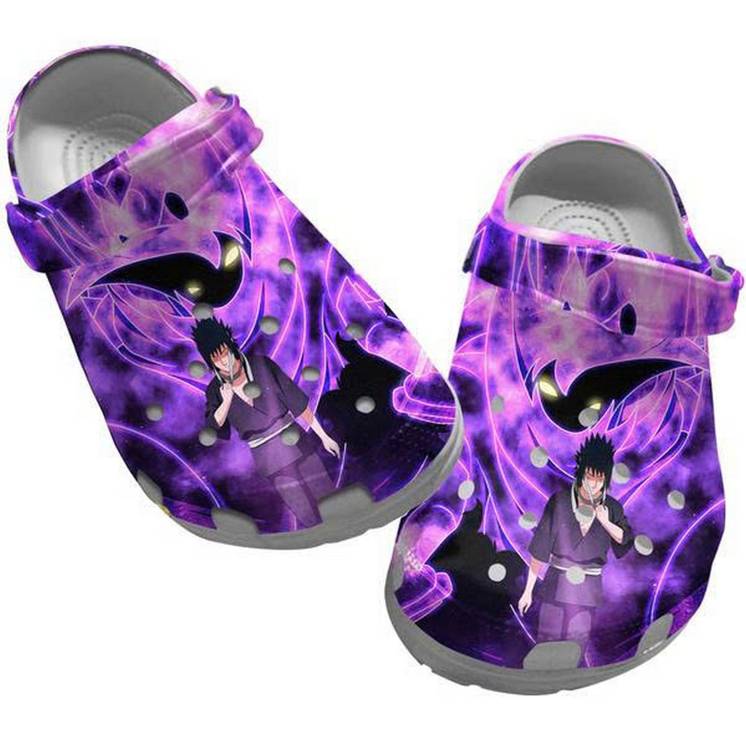 Sasuke Uchiha Naruto Strange Purple Light Clogs For Kids & Adults