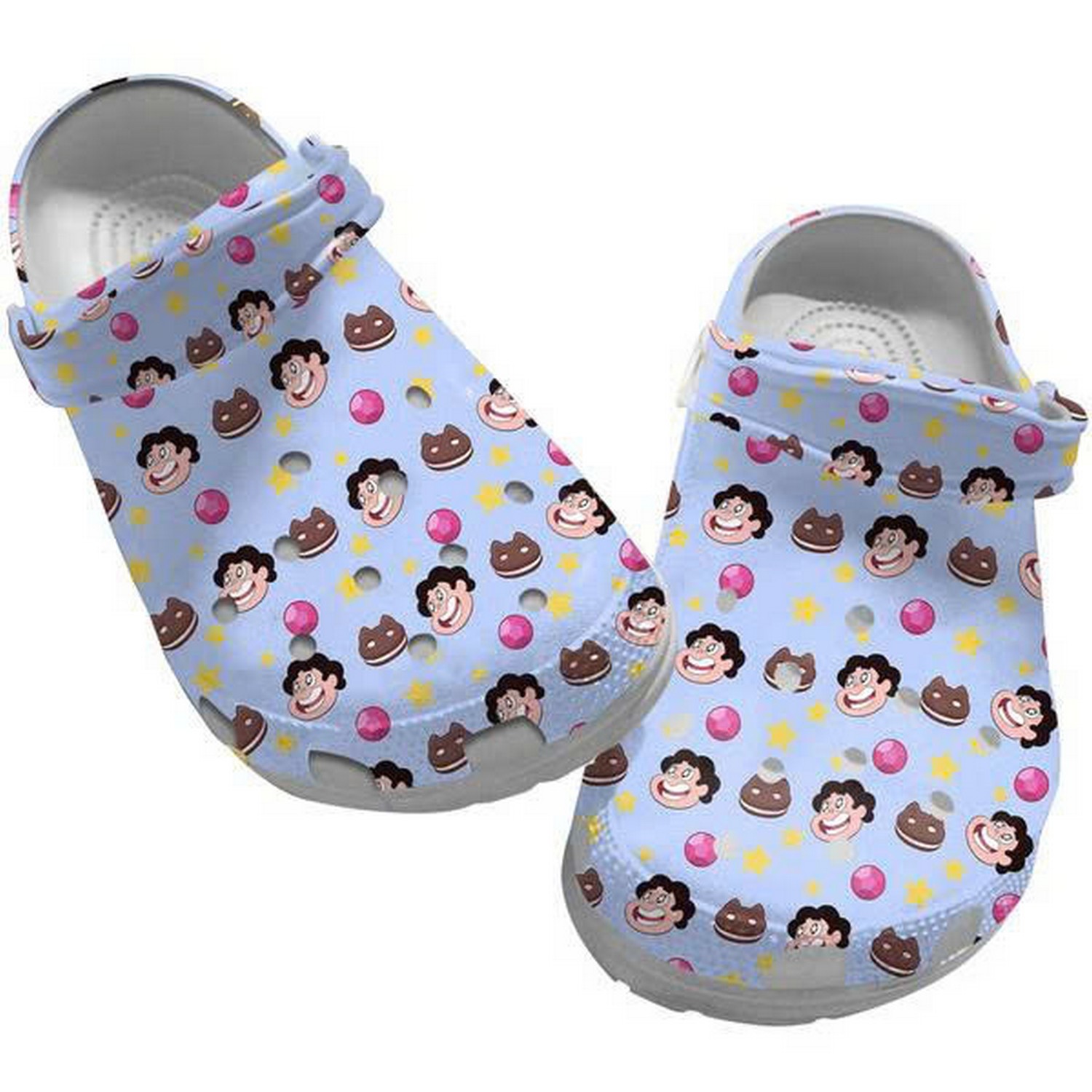 Steven Universe Happy Face And Black Cat Pattern Light Blue Clogs For Kids & Adults
