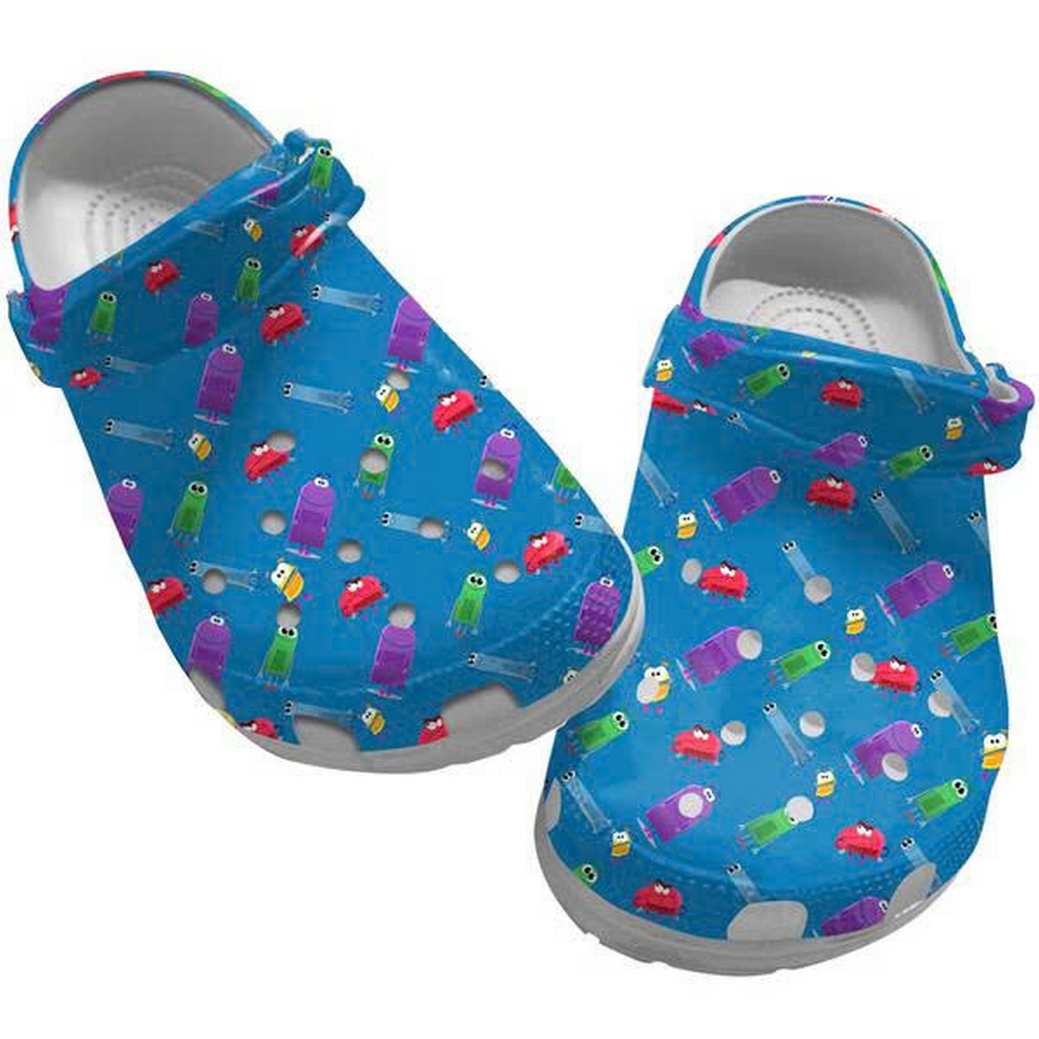 Storybot Characters Pattern Blue Clogs For Kids & Adults